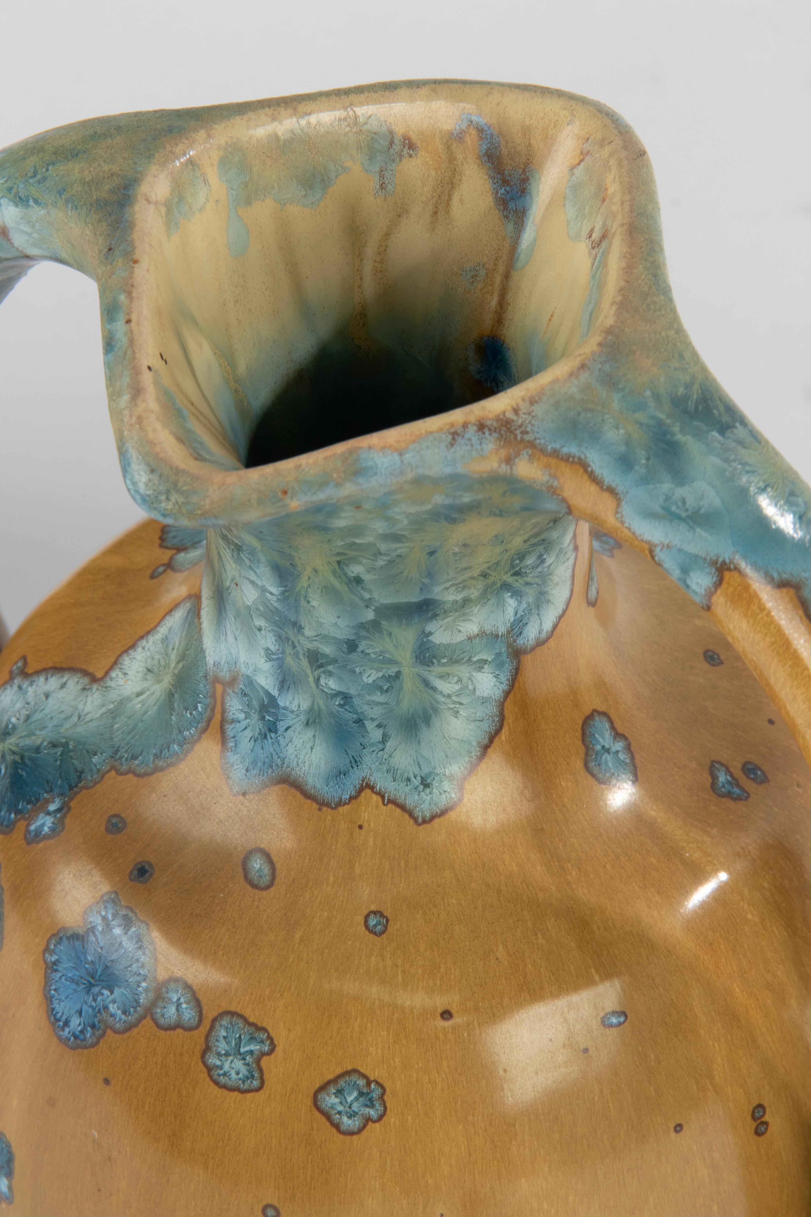 Paire de vases Art Déco en céramique française avec glaçure cristalline - Pierrefonds  en vente 4