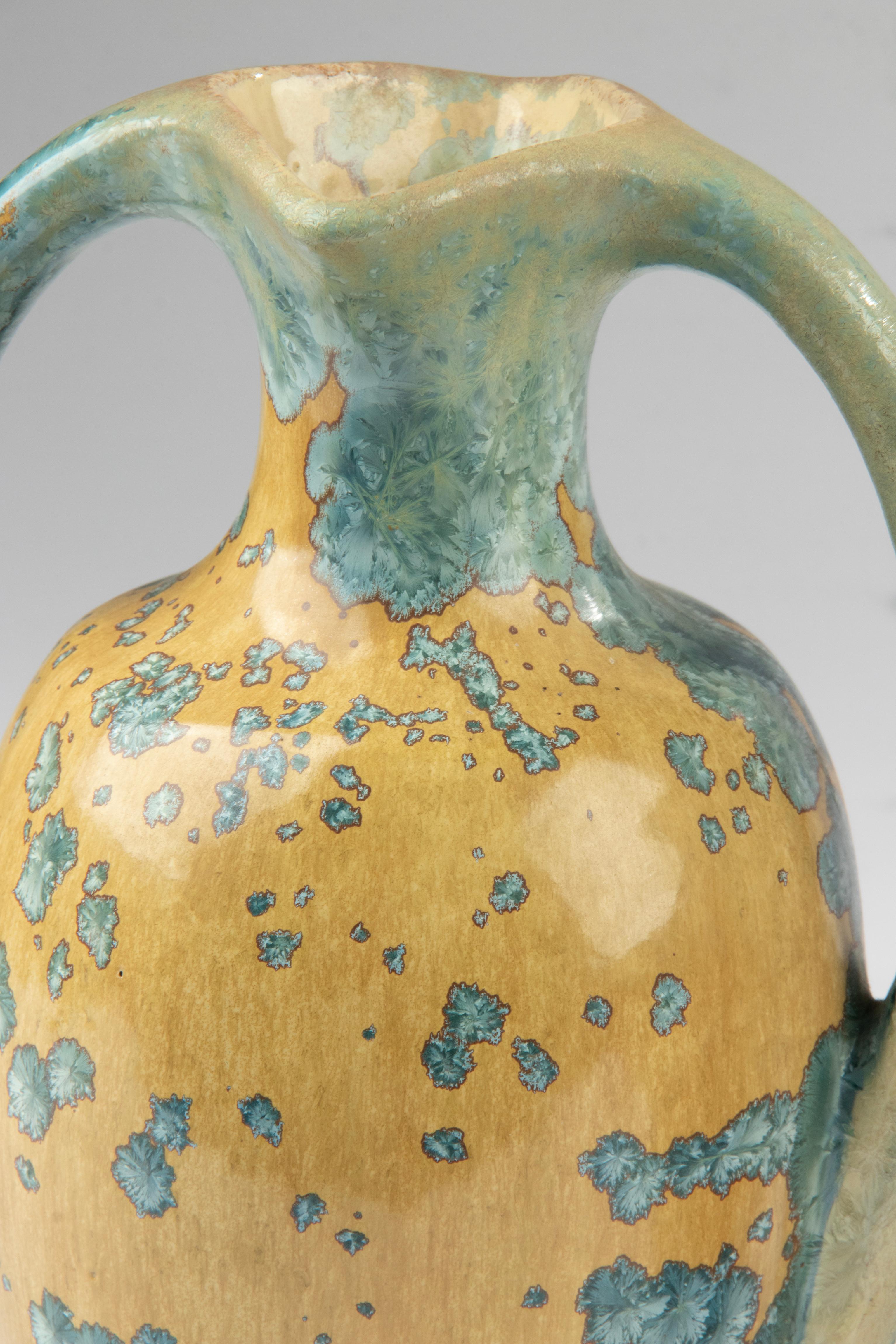 Ein Paar französische Art-Déco-Vasen aus Keramik mit kristalliner Glasur - Pierrefonds  im Angebot 12