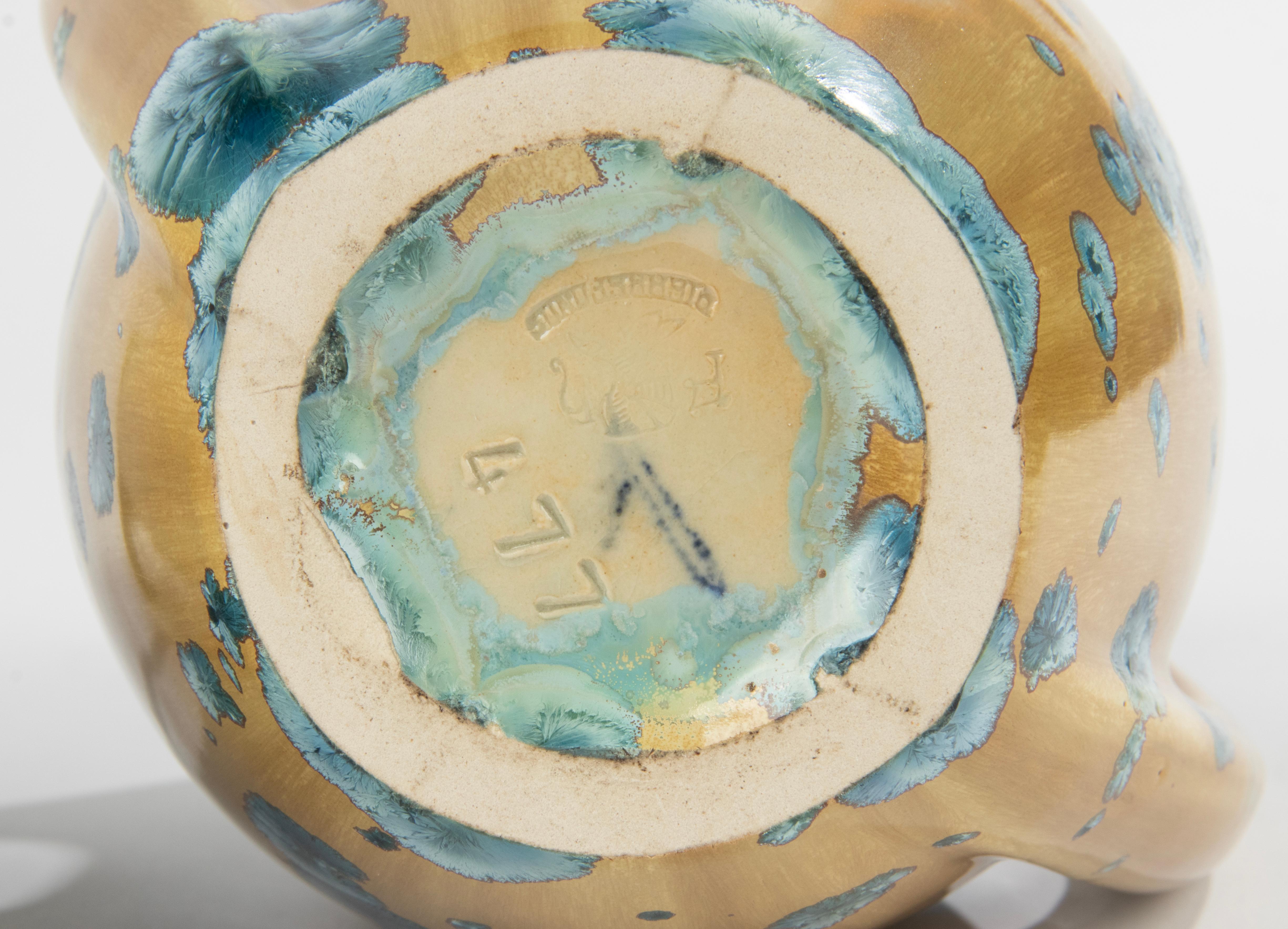 Art déco Paire de vases Art Déco en céramique française avec glaçure cristalline - Pierrefonds  en vente