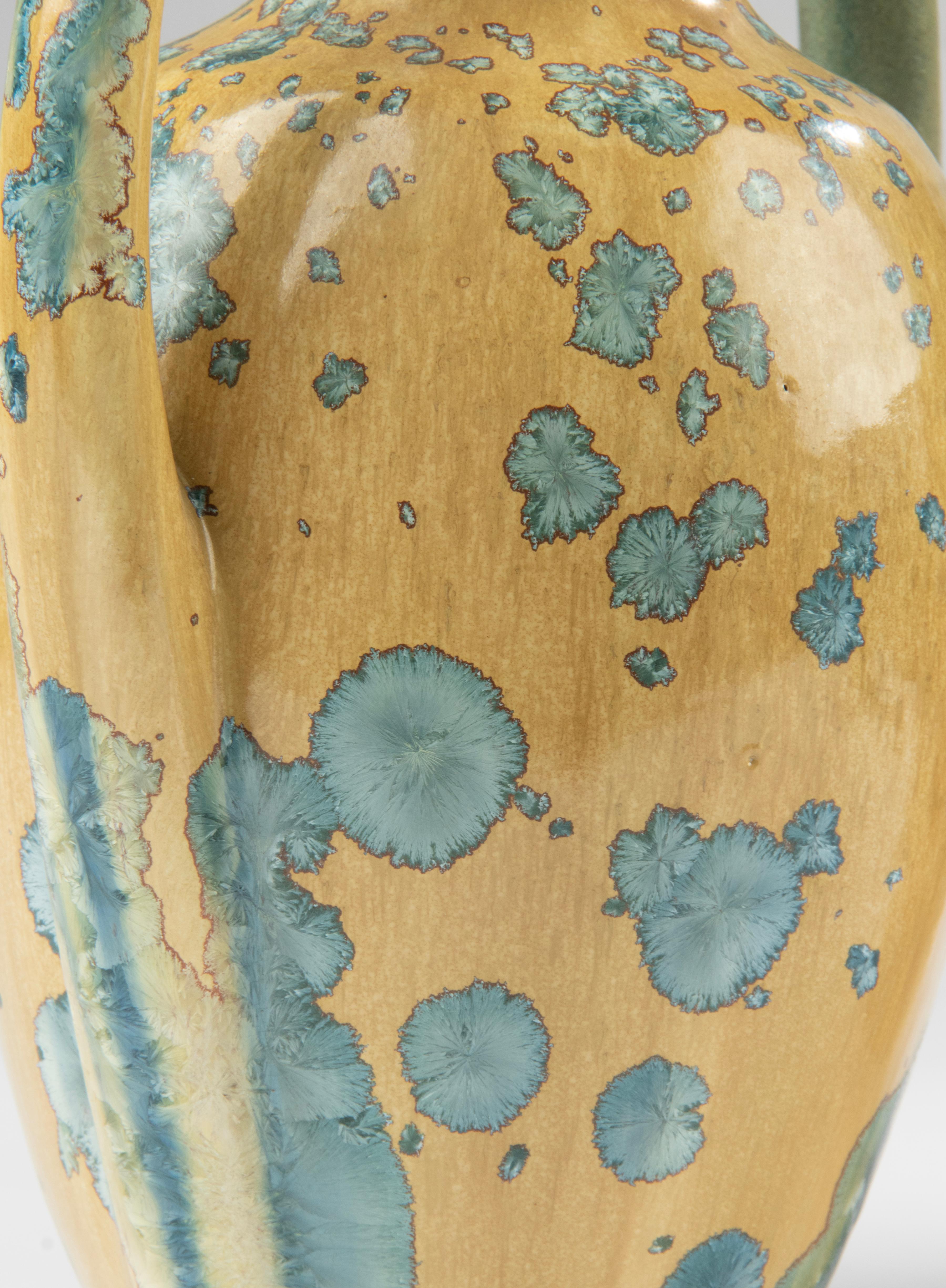 Milieu du XXe siècle Paire de vases Art Déco en céramique française avec glaçure cristalline - Pierrefonds  en vente