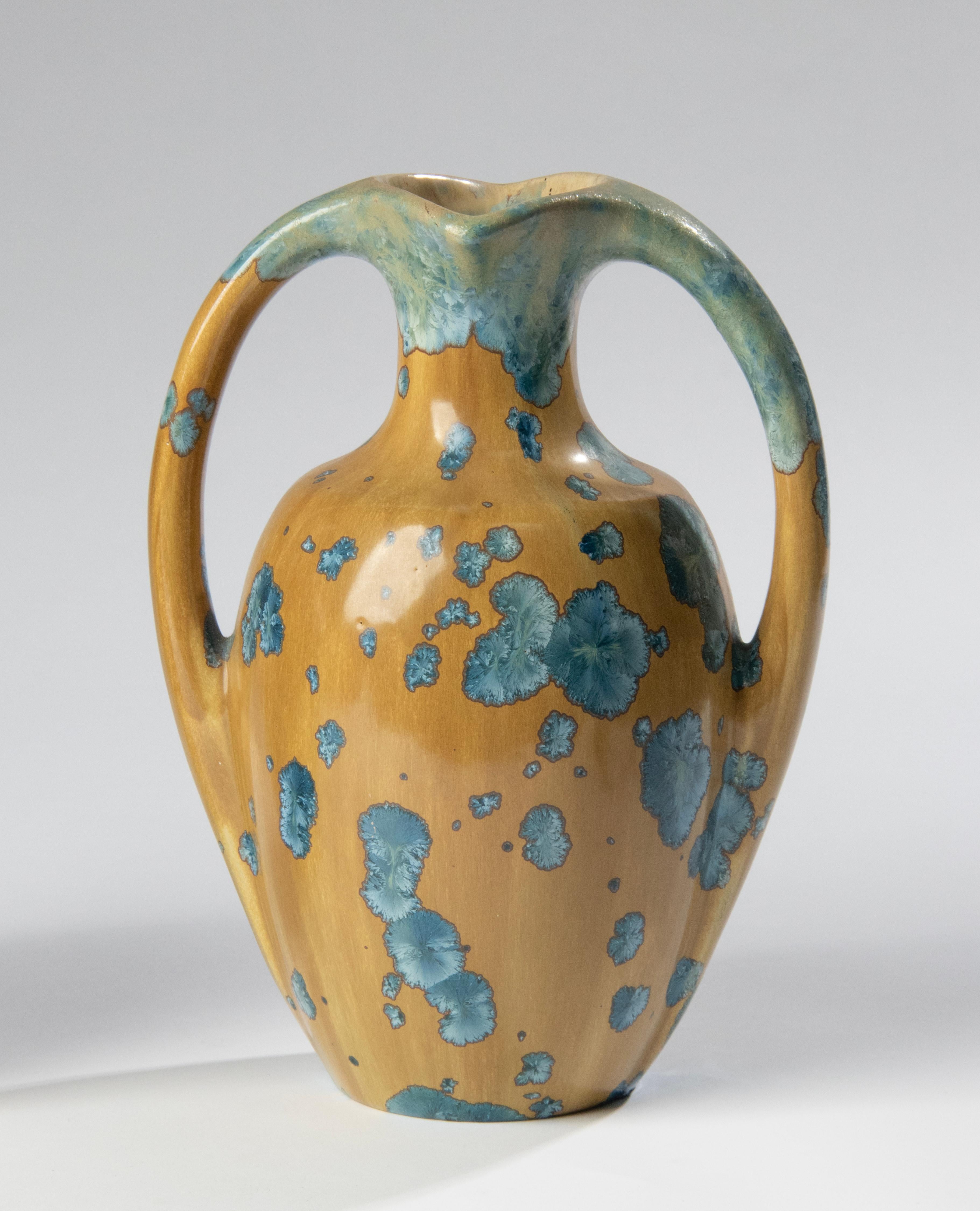 Ein Paar französische Art-Déco-Vasen aus Keramik mit kristalliner Glasur - Pierrefonds  im Angebot 2