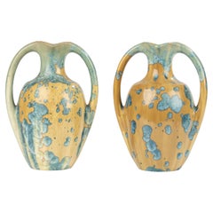 Pair of French Ceramic Art Deco Vases with Crystalline Glaze, Pierrefonds