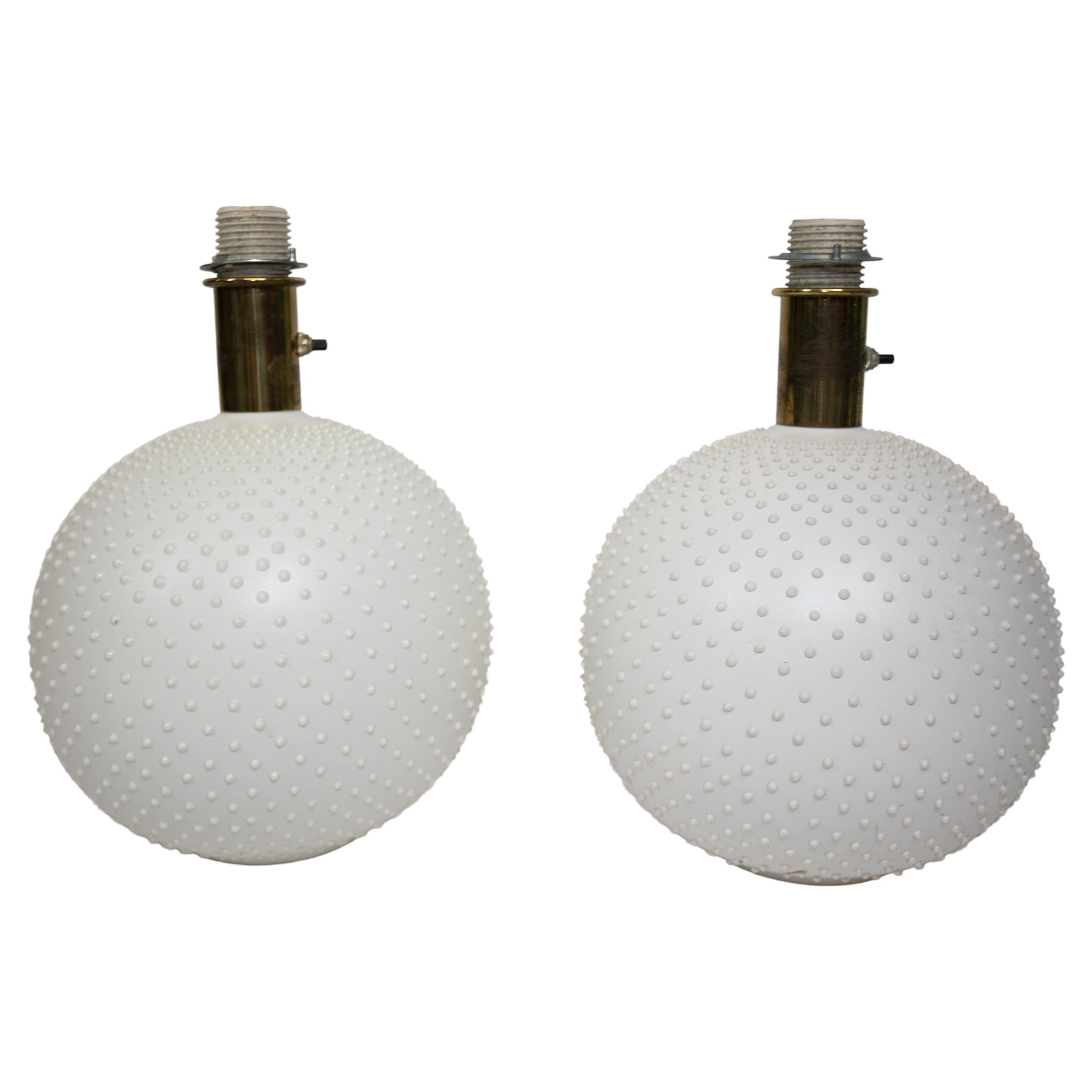 Pair of French Ceramic Hobnail Surface Table Lamps