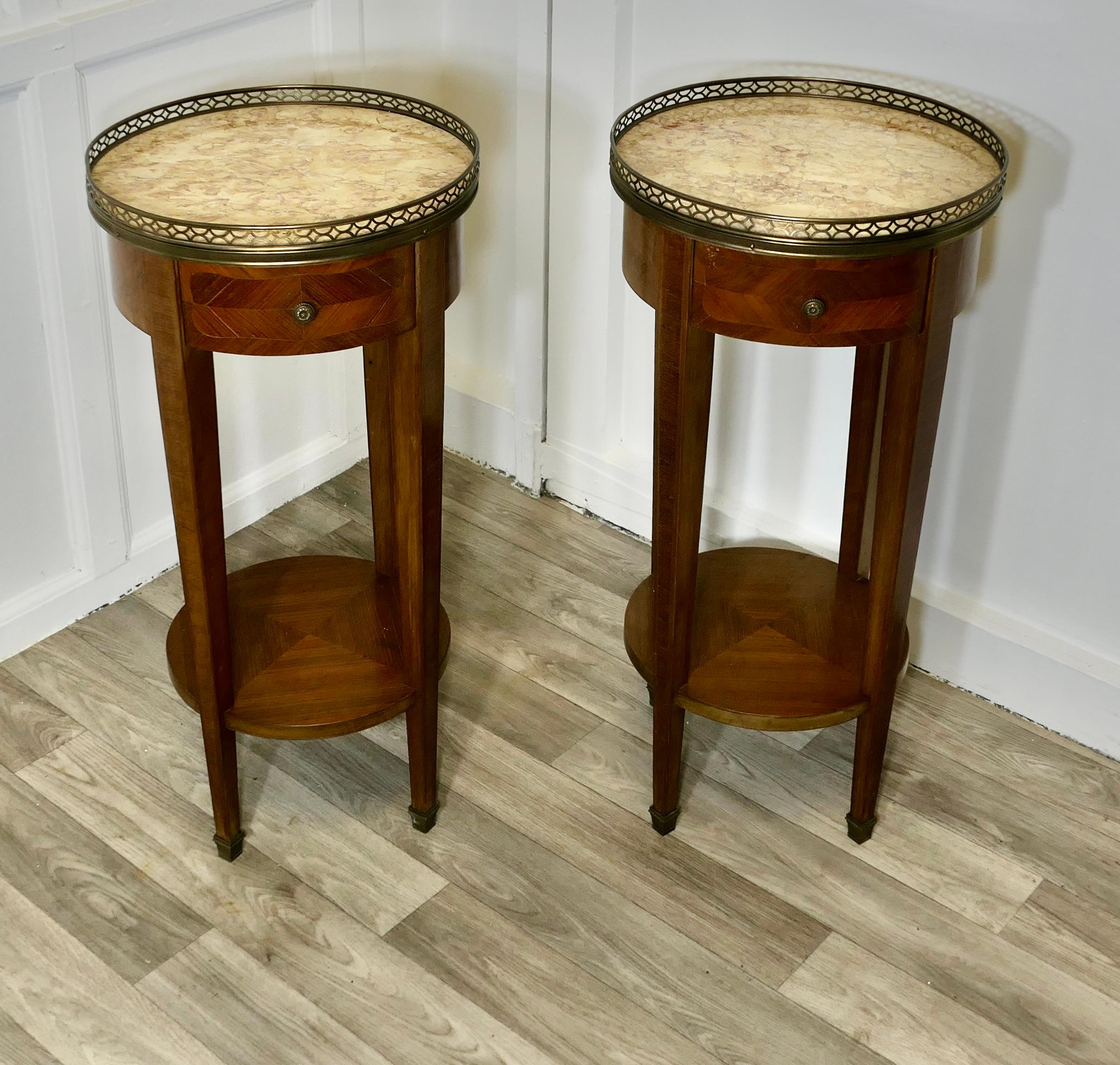 French Provincial A Pair of French Circular Side Tables with Drawers For Sale