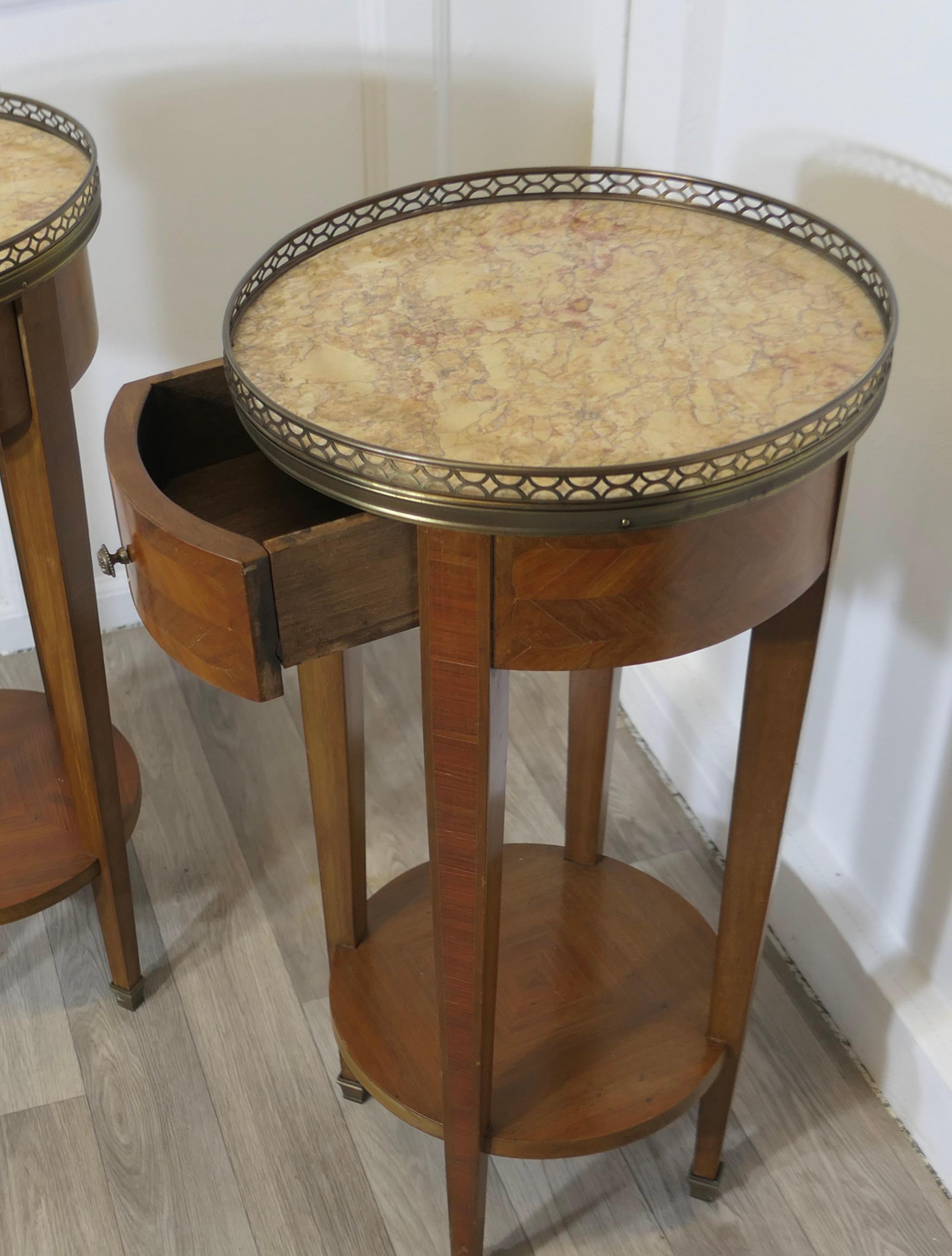 Walnut A Pair of French Circular Side Tables with Drawers For Sale