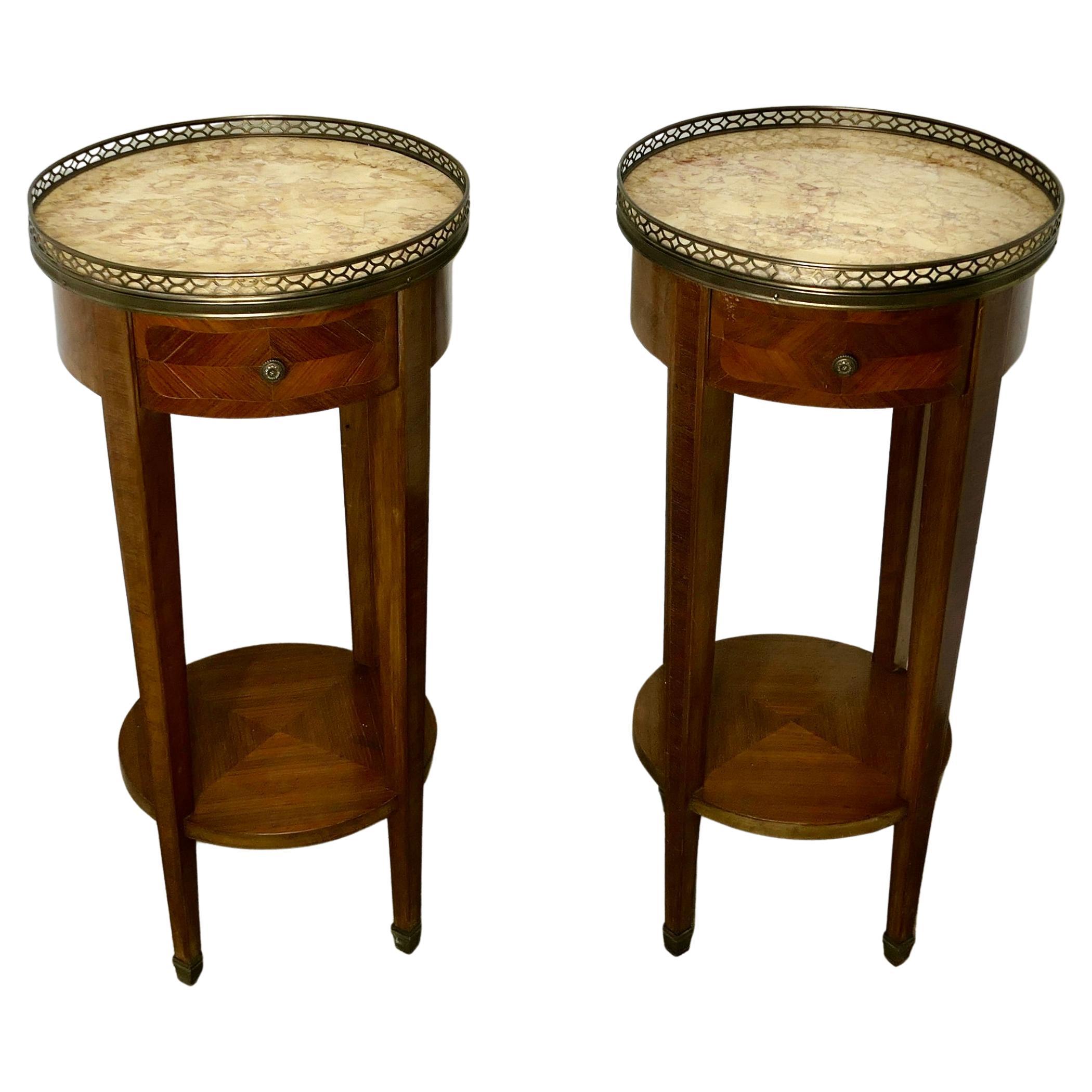 A Pair of French Circular Side Tables with Drawers For Sale