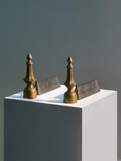 A Pair of FRENCH Classic NEOCLASSICAL SHABBY-CHIC Bronze ANDIRONS, France 1950