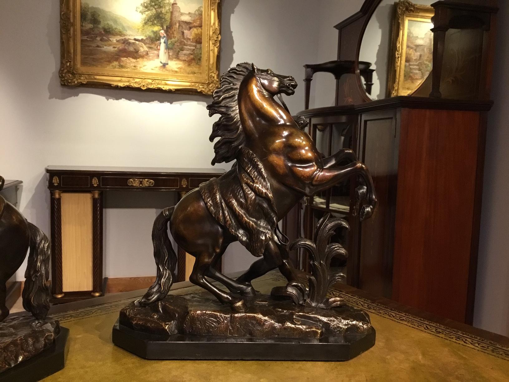 Pair of French Classical 19th Century Bronze Marley Horses after Coustou 6