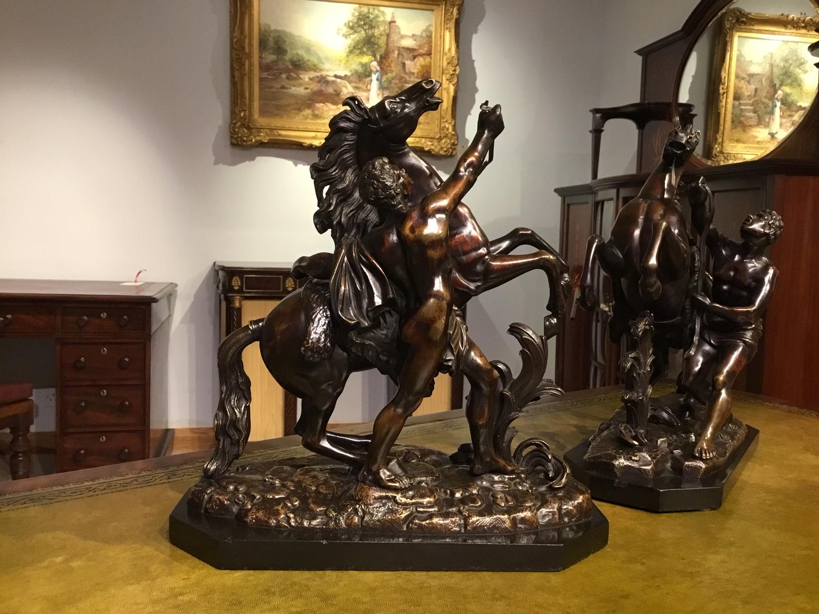 Pair of French Classical 19th Century Bronze Marley Horses after Coustou In Excellent Condition In Darwen, GB