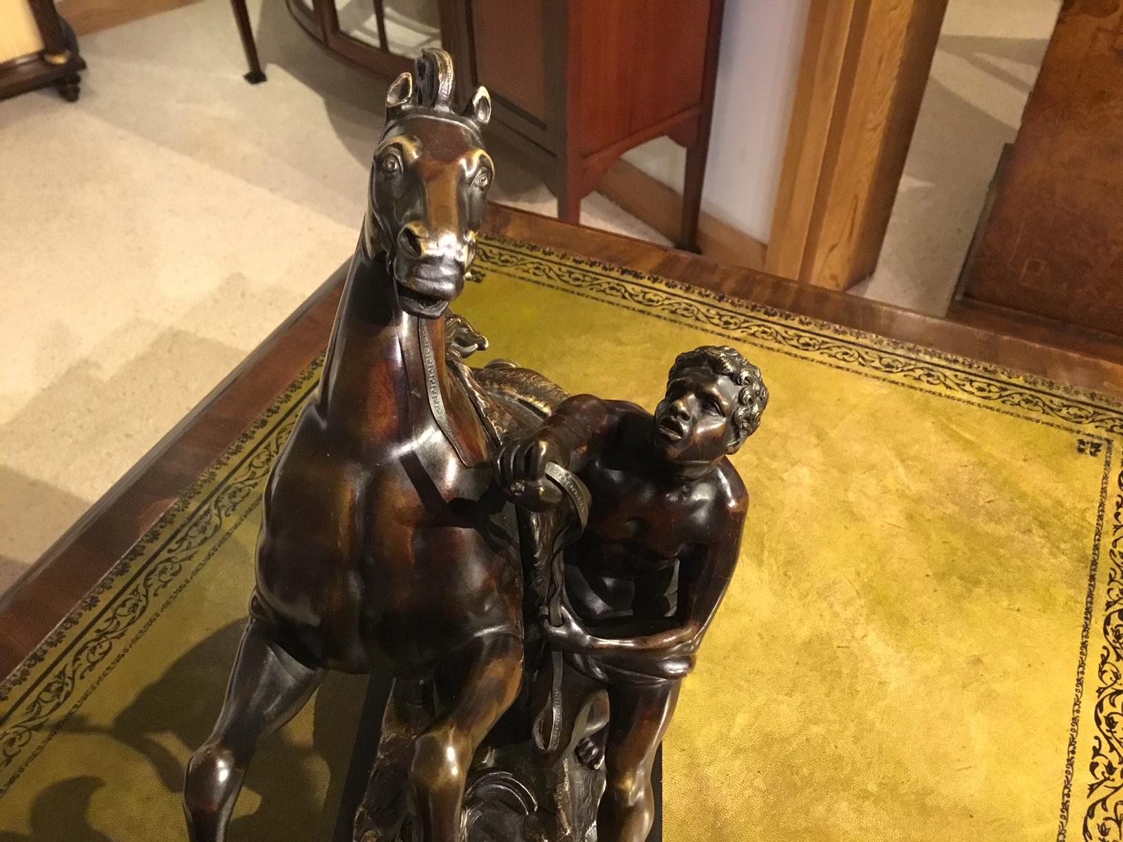 Pair of French Classical 19th Century Bronze Marley Horses after Coustou 2