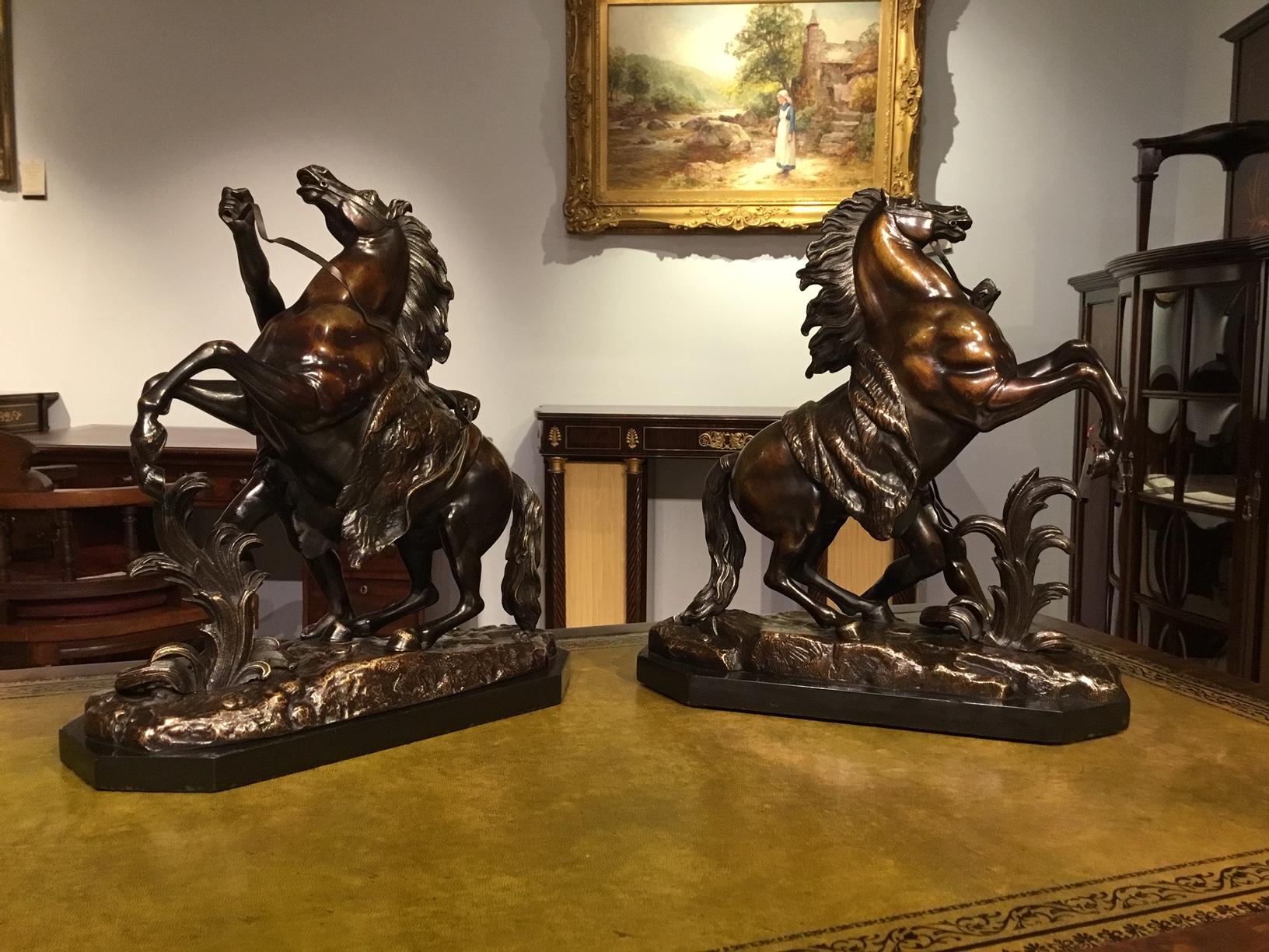 Pair of French Classical 19th Century Bronze Marley Horses after Coustou 4