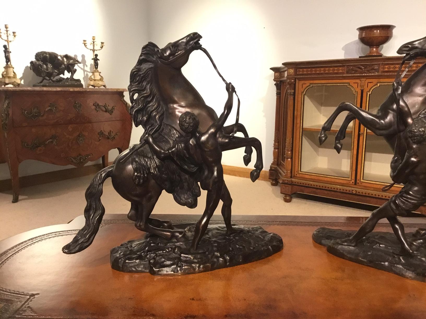 Pair of French Classical 19th Century Bronze Marley Horses In Excellent Condition For Sale In Darwen, GB