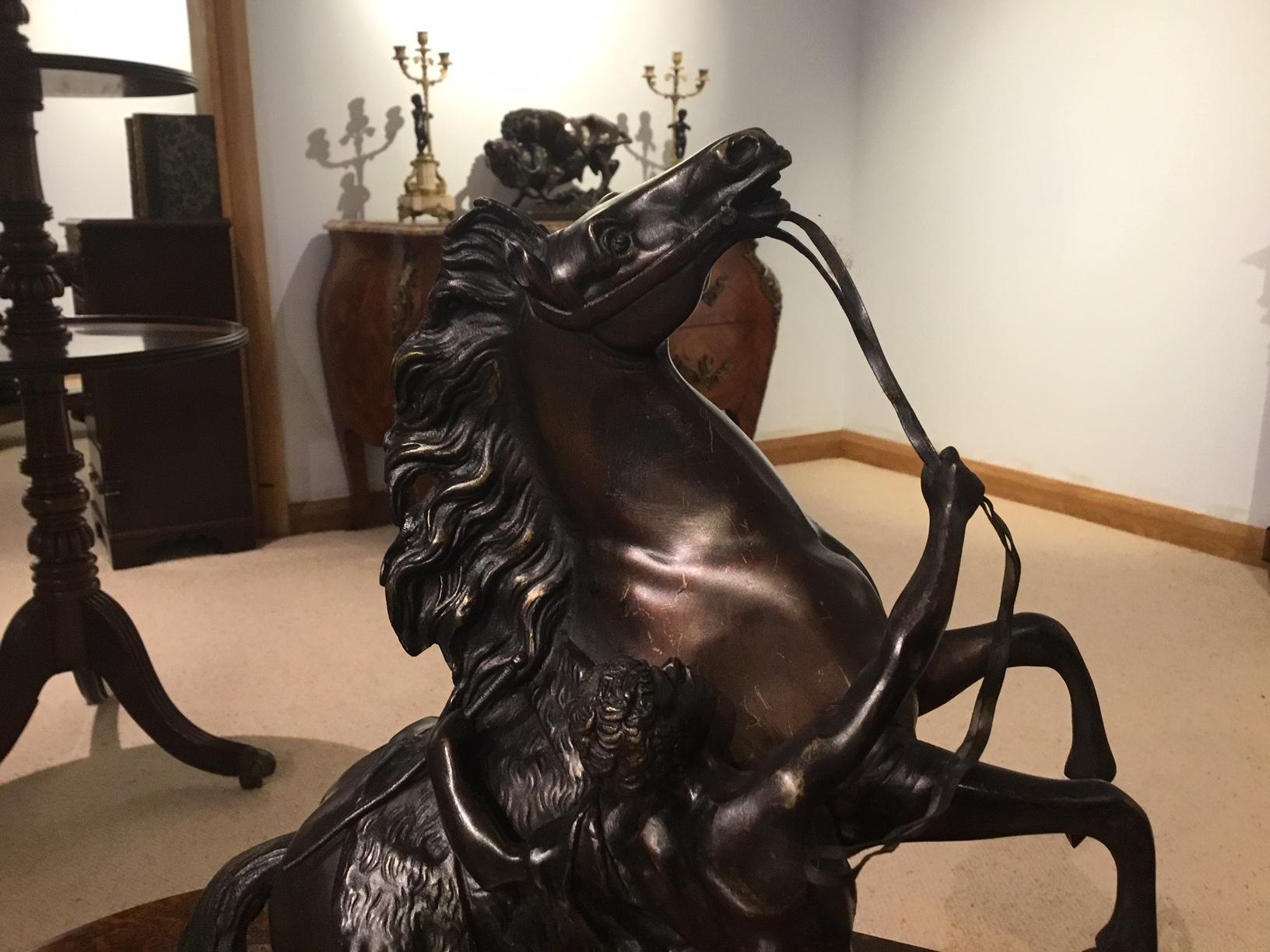 Pair of French Classical 19th Century Bronze Marley Horses For Sale 1