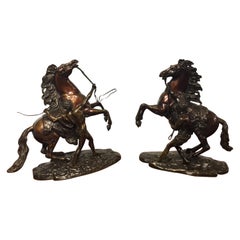 Pair of French Classical 19th Century Bronze Marley Horses