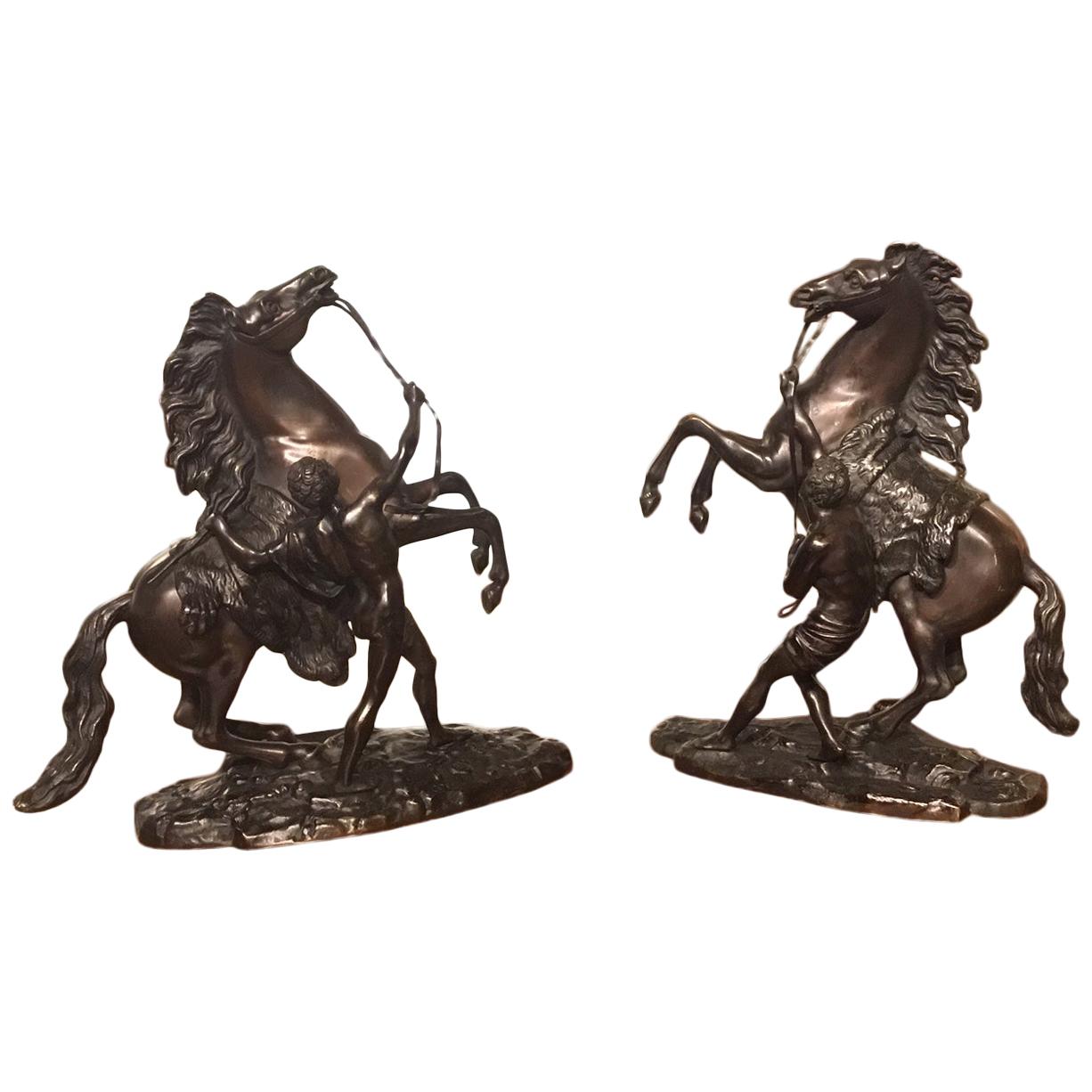 Pair of French Classical 19th Century Bronze Marley Horses For Sale