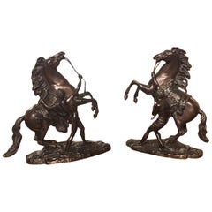 Pair of French Classical 19th Century Bronze Marley Horses