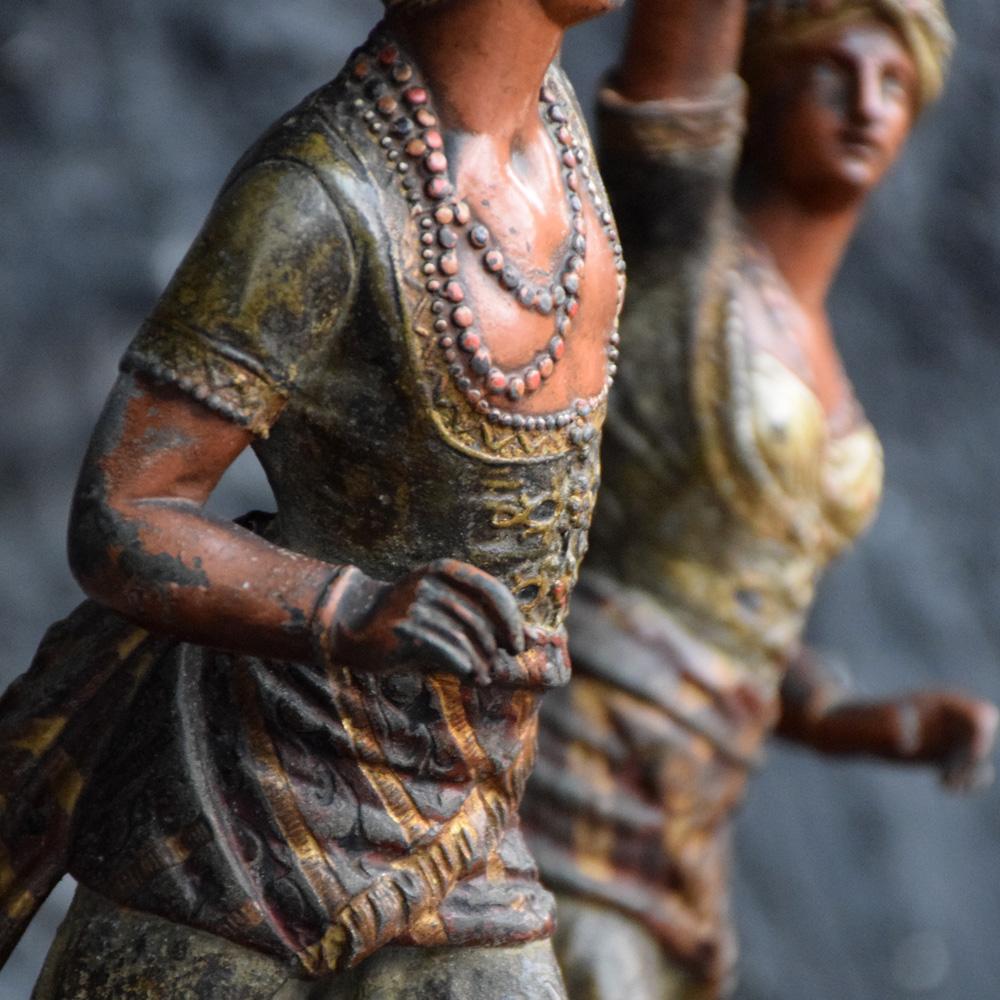 Pair of French Cold Painted Spelter Figural Candlesticks For Sale 10