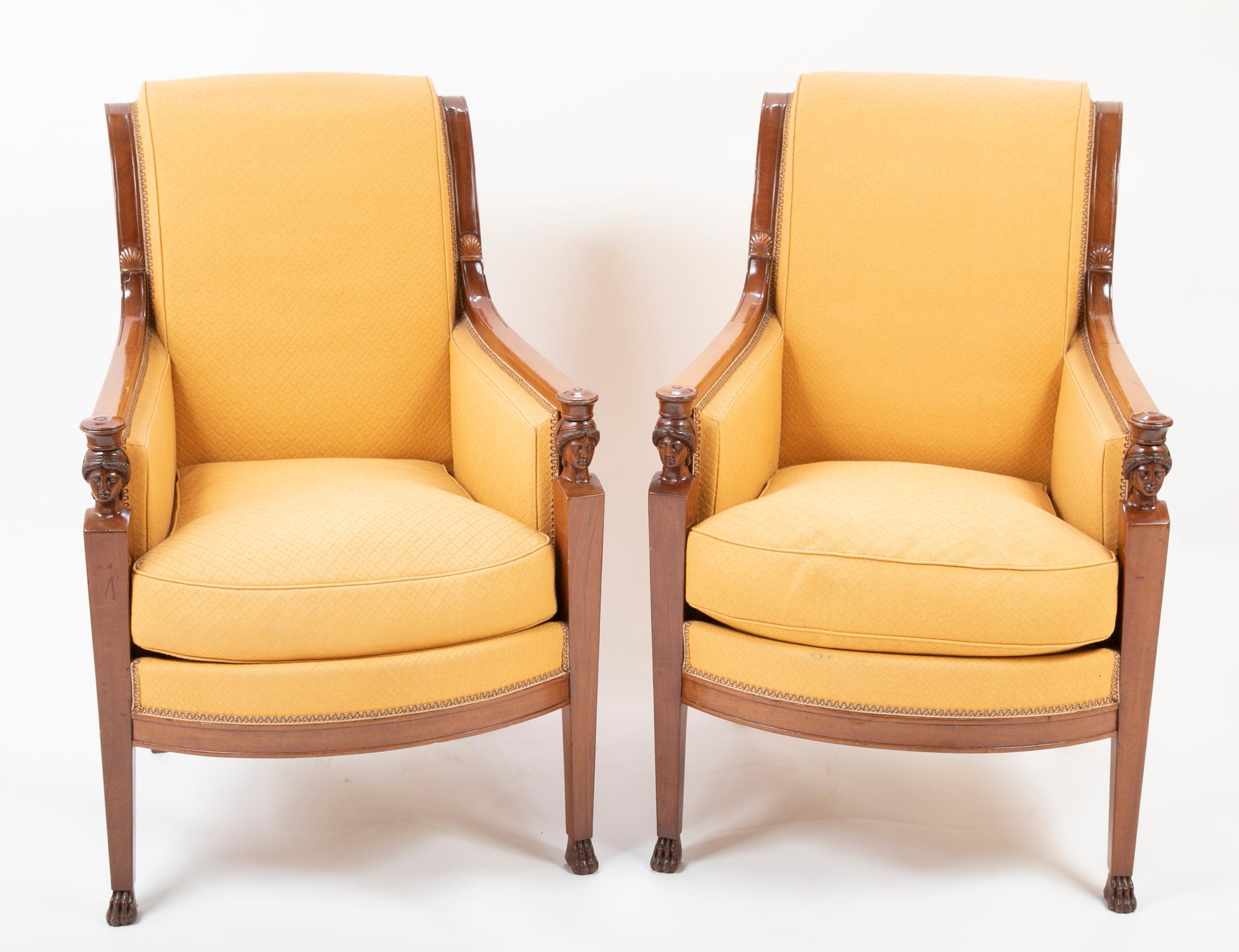 Pair of French Consulat Armchairs in the Egyptian Revival Taste In Good Condition In Stamford, CT