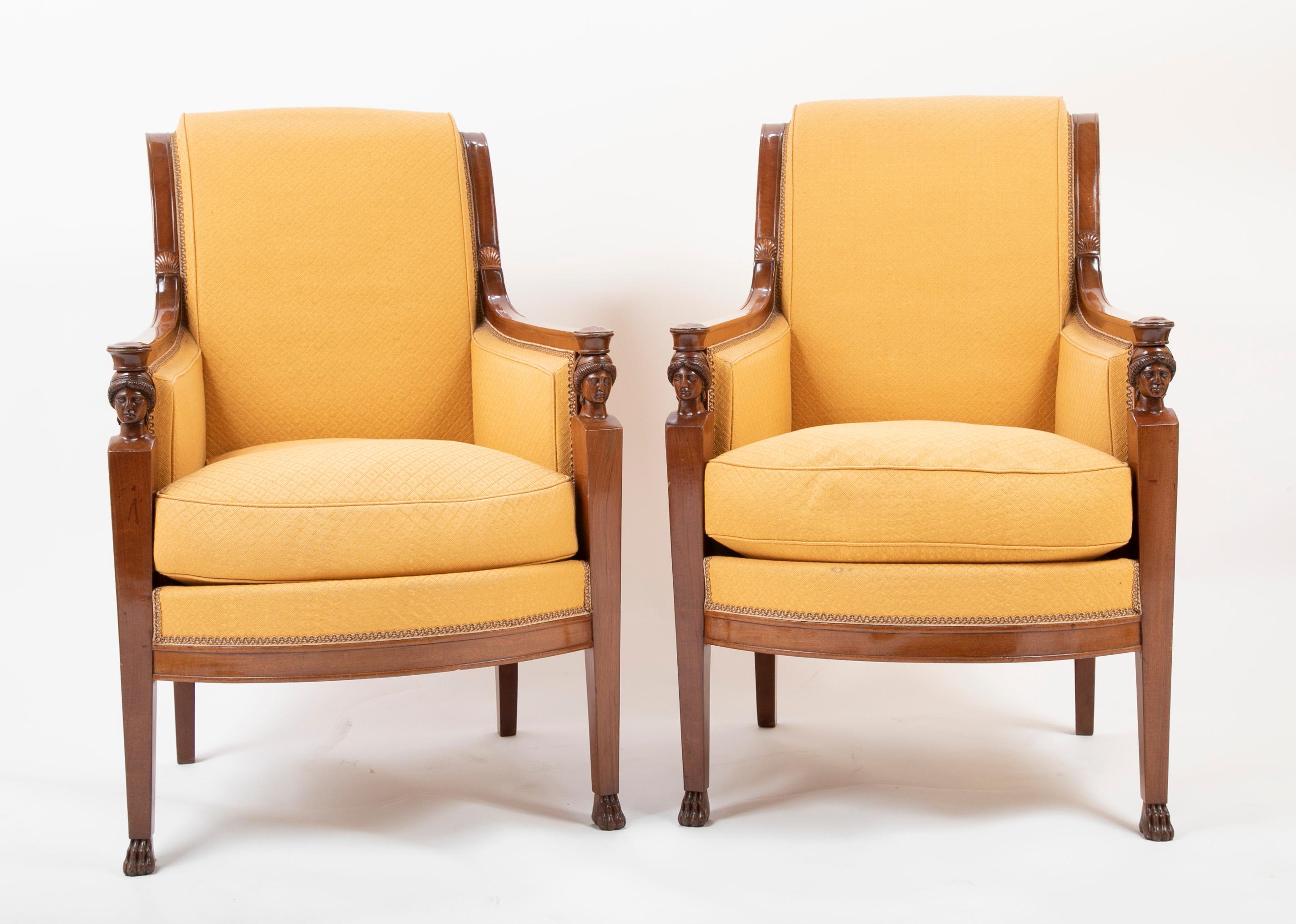 19th Century Pair of French Consulat Armchairs in the Egyptian Revival Taste
