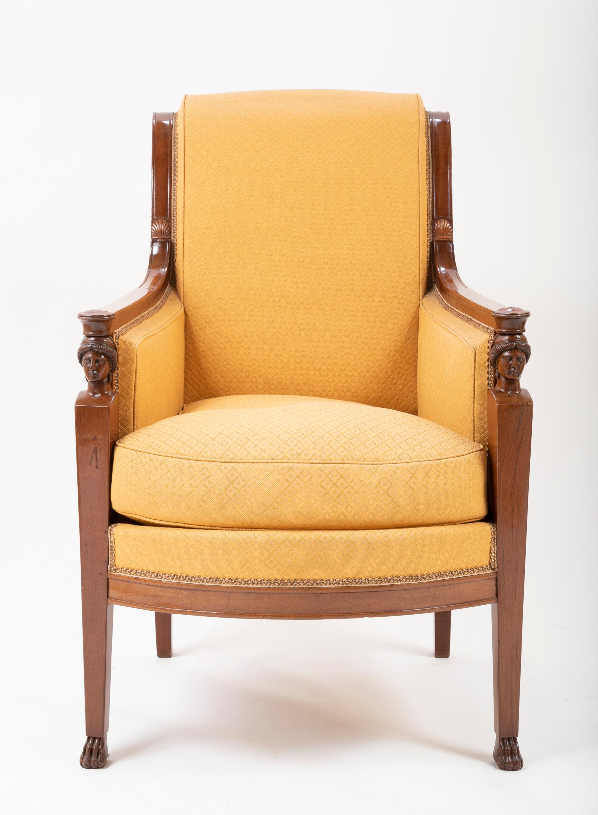 Mahogany Pair of French Consulat Armchairs in the Egyptian Revival Taste