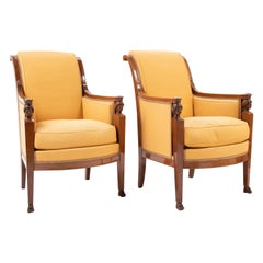 Antique Pair of French Consulat Armchairs in the Egyptian Revival Taste