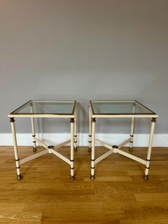 A Pair Of French Cream Lacquered and Brass Side tables