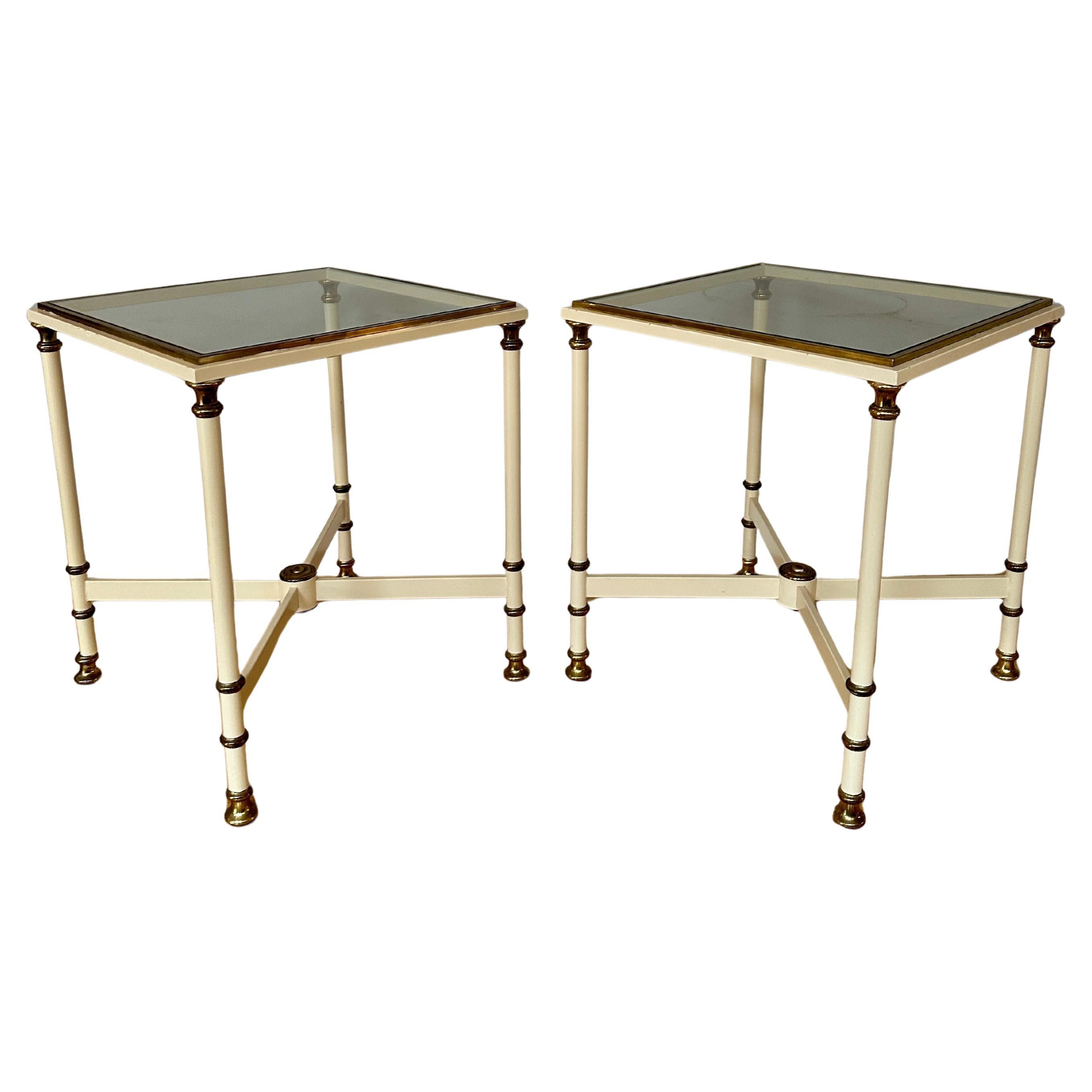 A Pair Of French Cream Lacquered and Brass Side tables