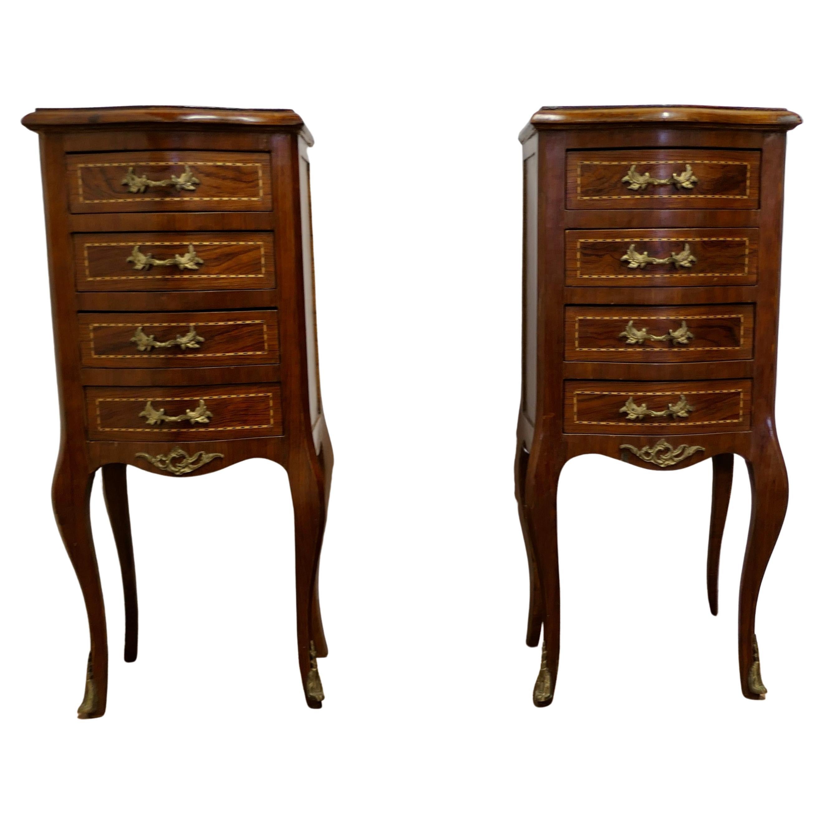 Pair of French Dainty Four Drawer Ormolu Side Cabinets For Sale