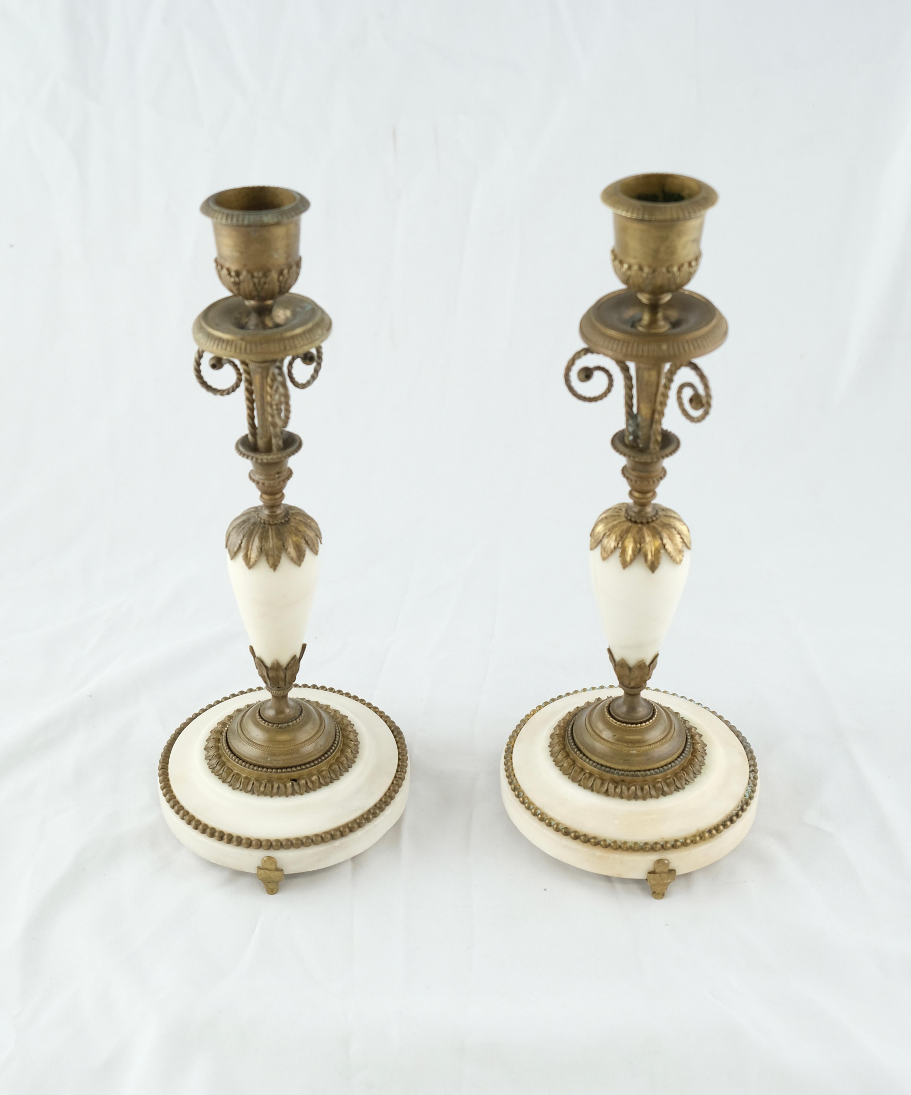 Bronze Pair of French Directoire Candlesticks Made in the 1790s For Sale