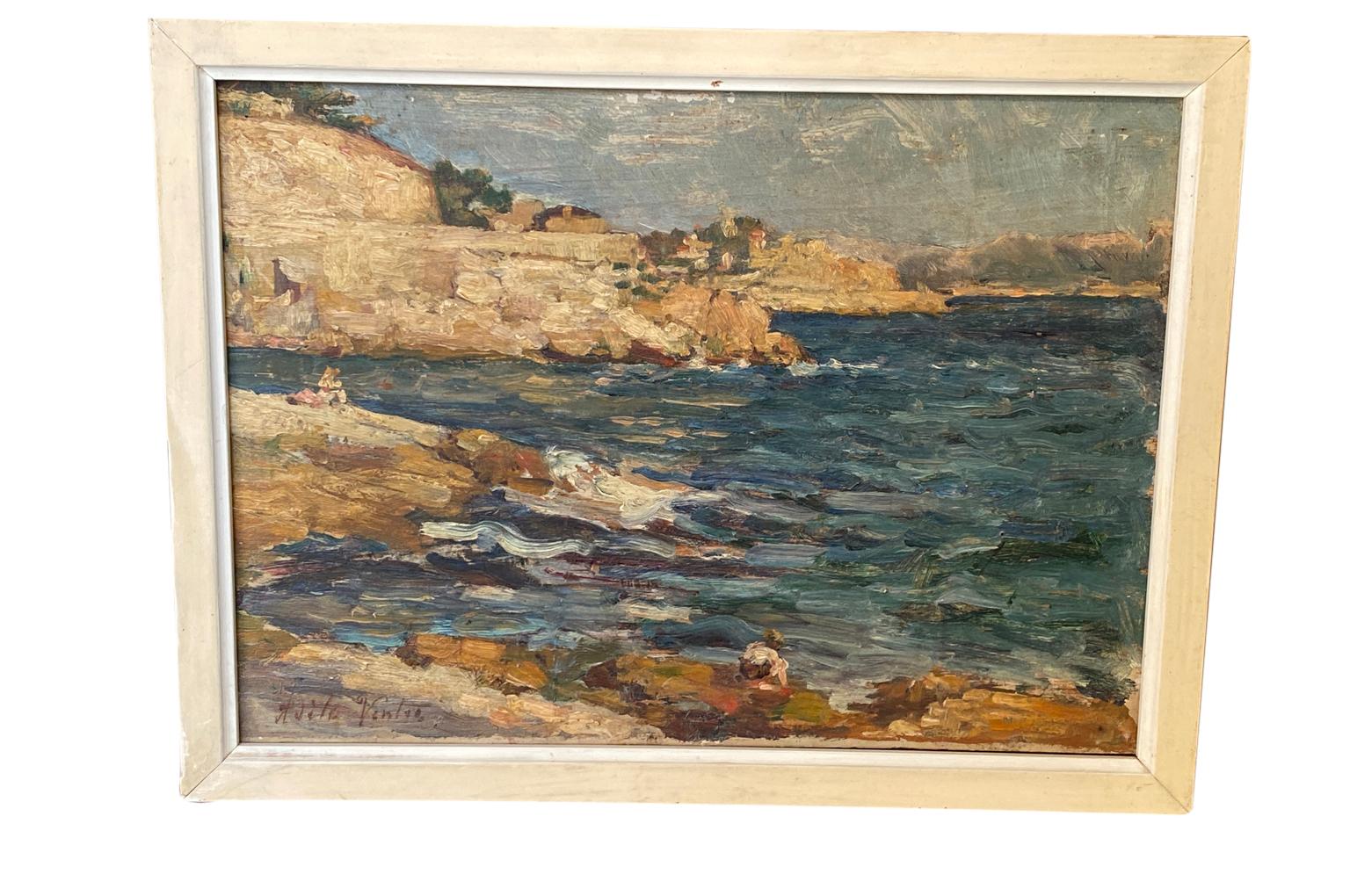 A charming pair of early 20th century oil on board paintings of the Calanque De Marseille. Wonderful color and brushwork. Housed in handsome frames. One painting measures 10 3/4