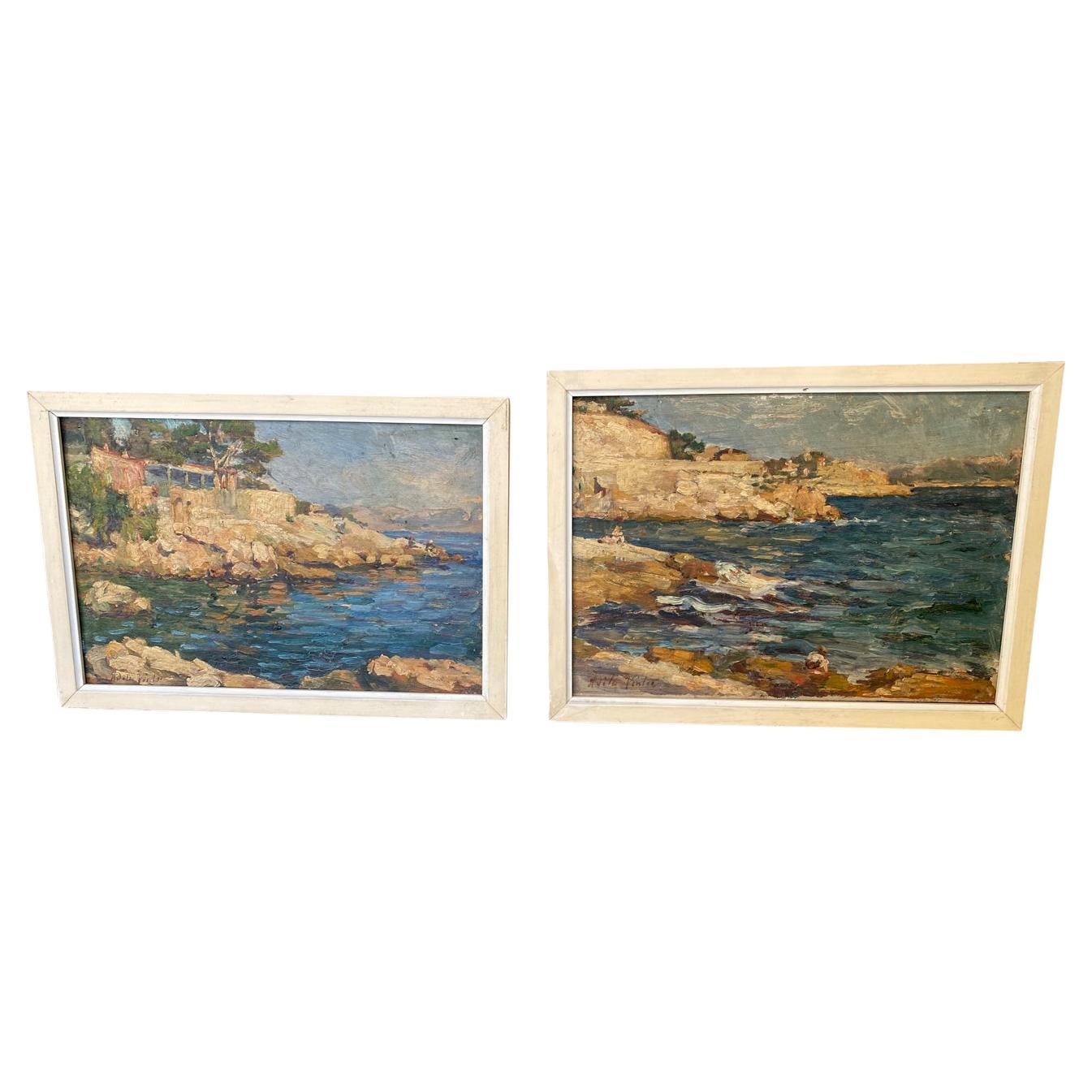 Pair of French Early 20th Century Oil on Board Paintings