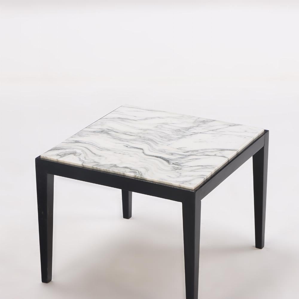 Mid-Century Modern A pair of French ebonized square end tables, C 1960. For Sale