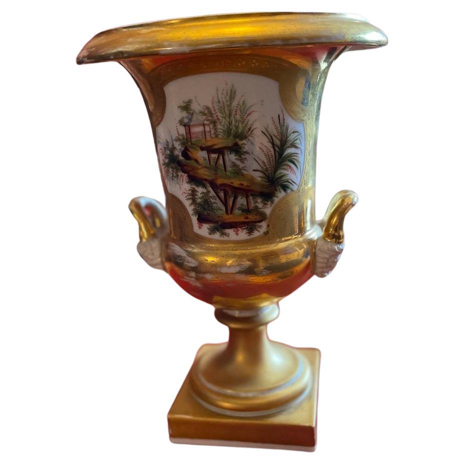 Paire de vases Campana Empire français du 19e siècle Old Paris à fond doré en vente