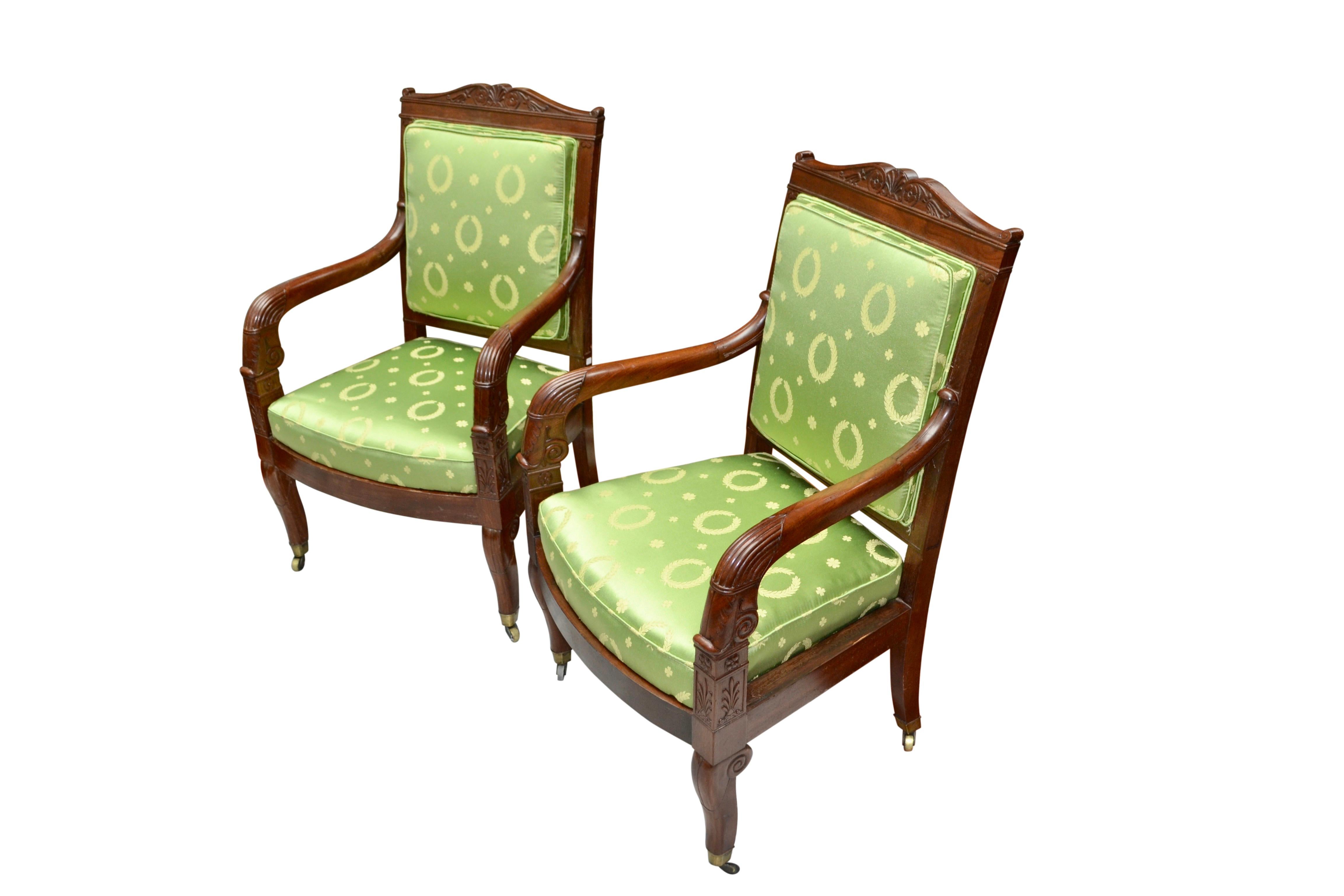 Hand-Crafted  a Pair of Newly Upholstered French Empire Armchairs One Stamped  J. Louis For Sale