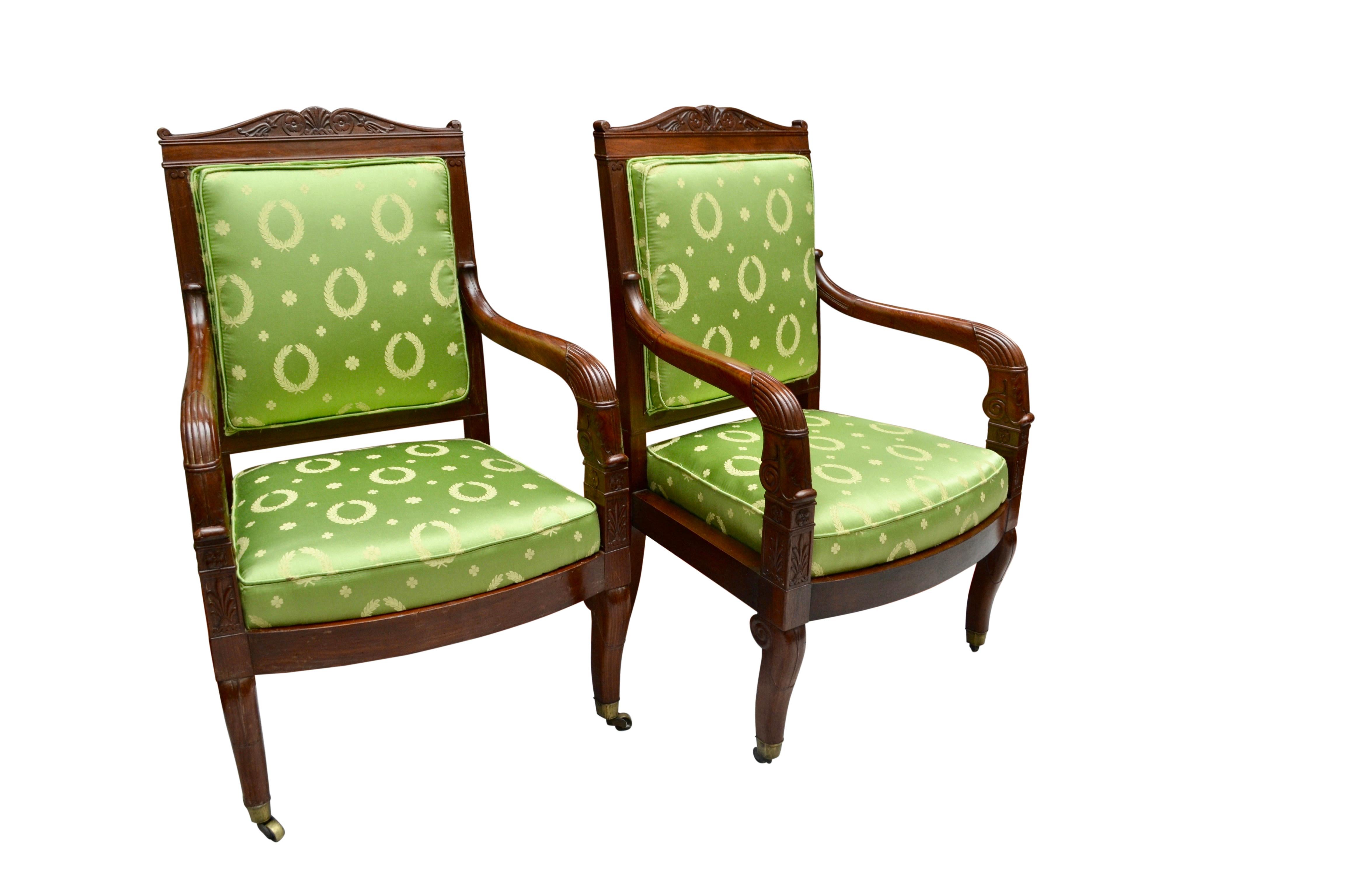  a Pair of Newly Upholstered French Empire Armchairs One Stamped  J. Louis In Good Condition For Sale In Vancouver, British Columbia