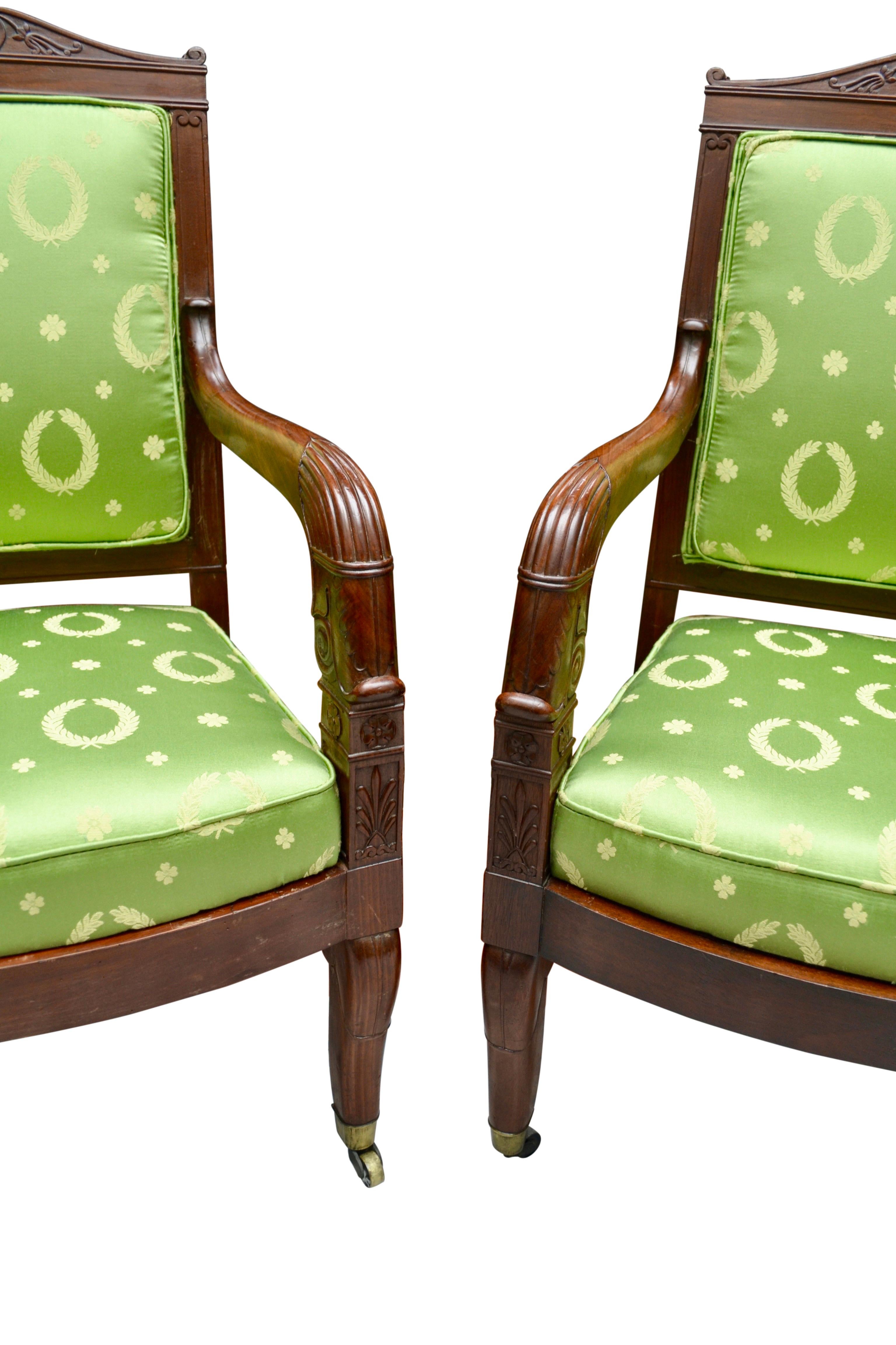  a Pair of Newly Upholstered French Empire Armchairs One Stamped  J. Louis For Sale 1