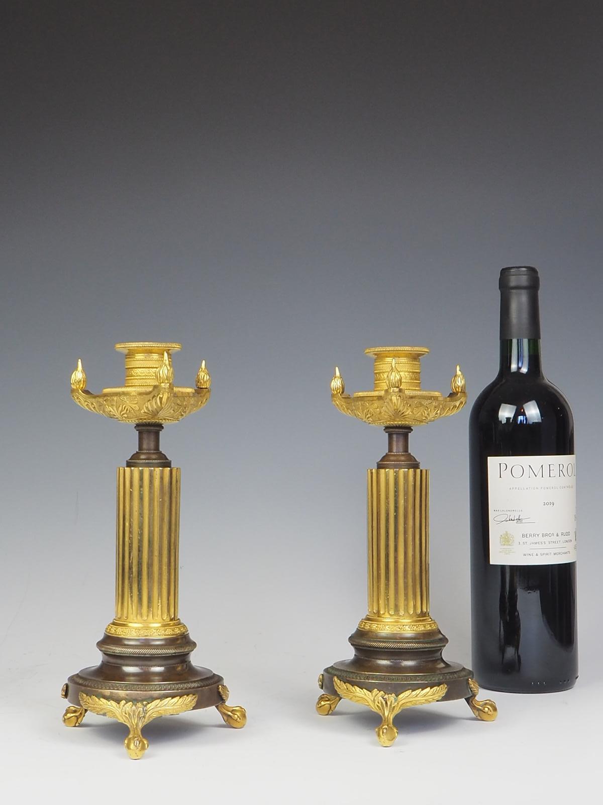 Pair of French Empire Bronze and Ormolu Candleholders, circa 1820 In Good Condition In Lincoln, GB