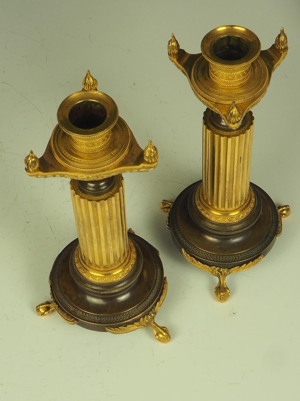 19th Century Pair of French Empire Bronze and Ormolu Candleholders, circa 1820