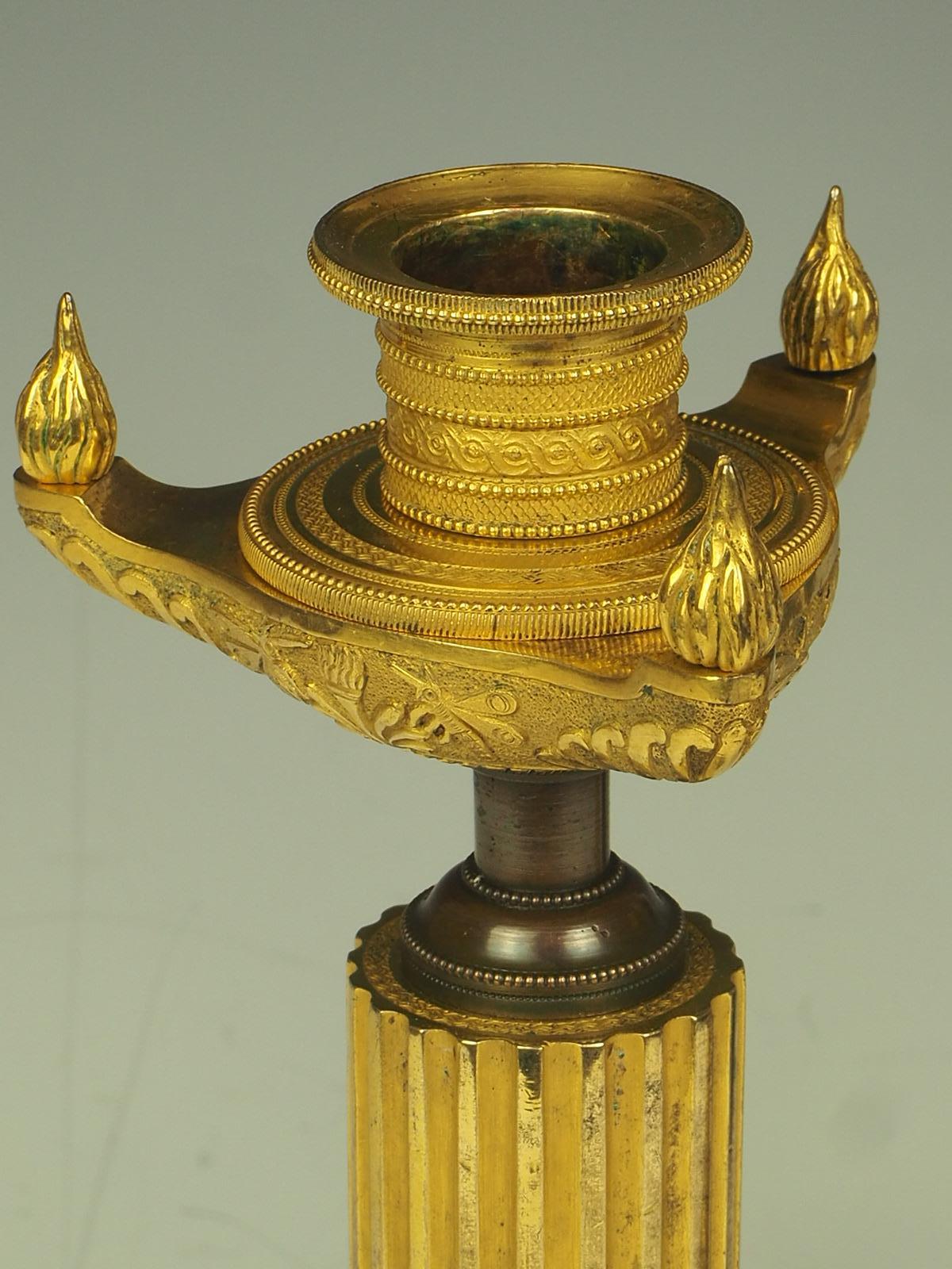 Pair of French Empire Bronze and Ormolu Candleholders, circa 1820 1