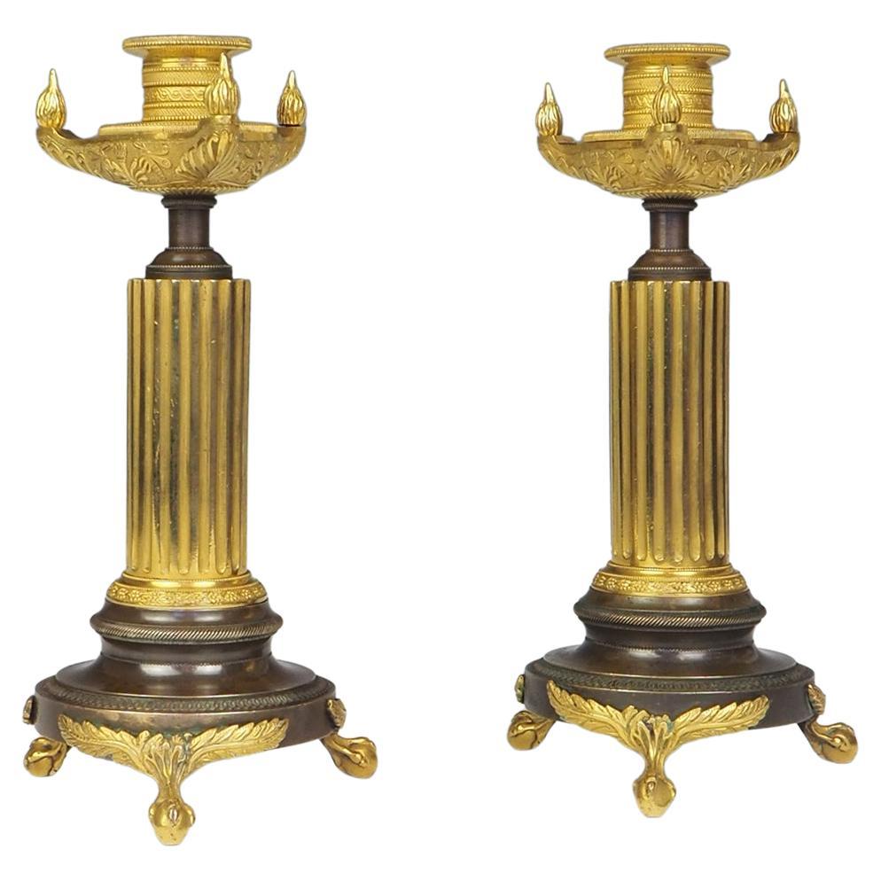 Pair of French Empire Bronze and Ormolu Candleholders, circa 1820
