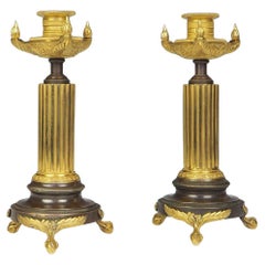 Pair of French Empire Bronze and Ormolu Candleholders, circa 1820