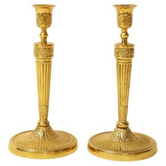 Pair of French Empire Gilt-Brass Candlesticks