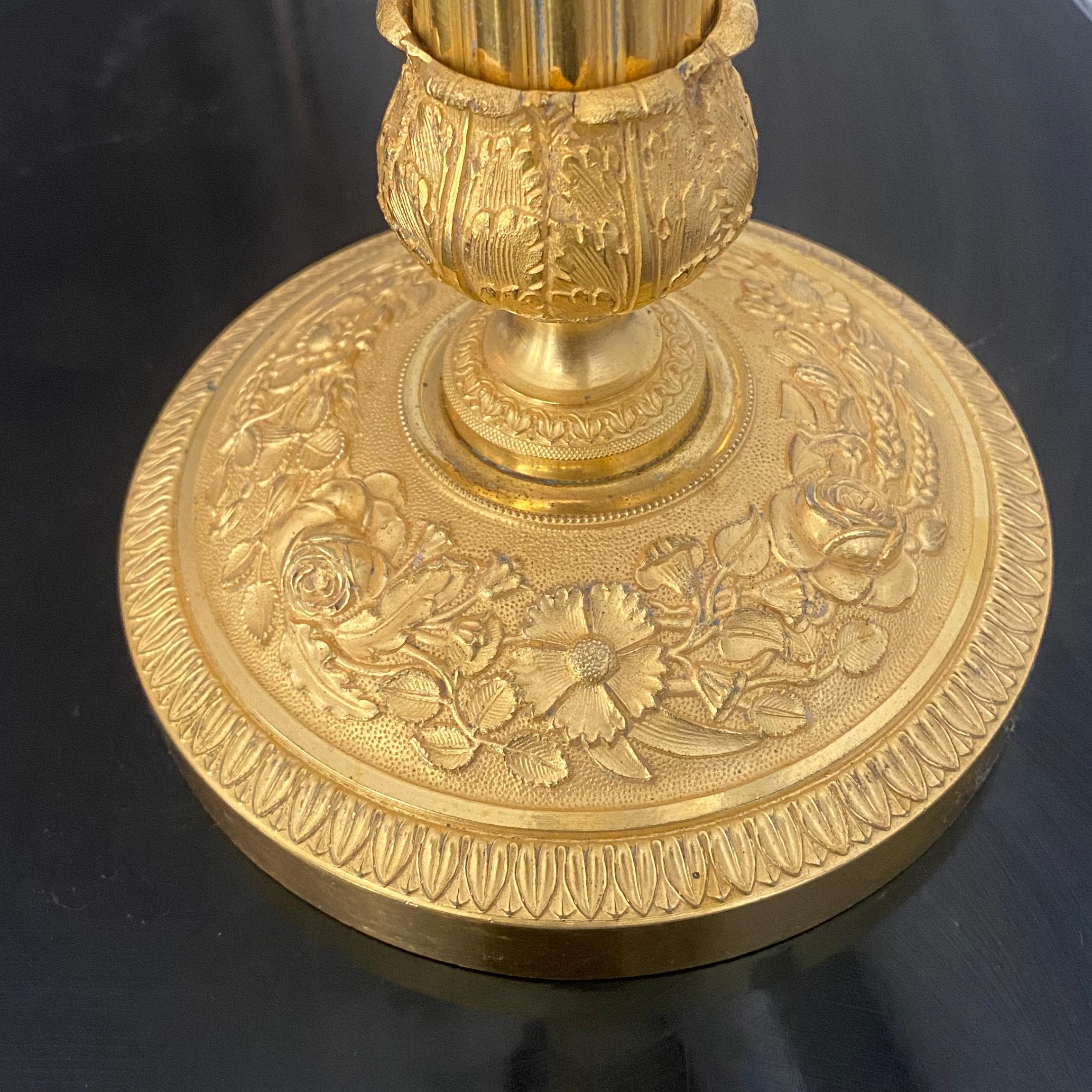 Pair of French Empire Gilt Bronze Candle Sticks In Good Condition In Stockholm, SE