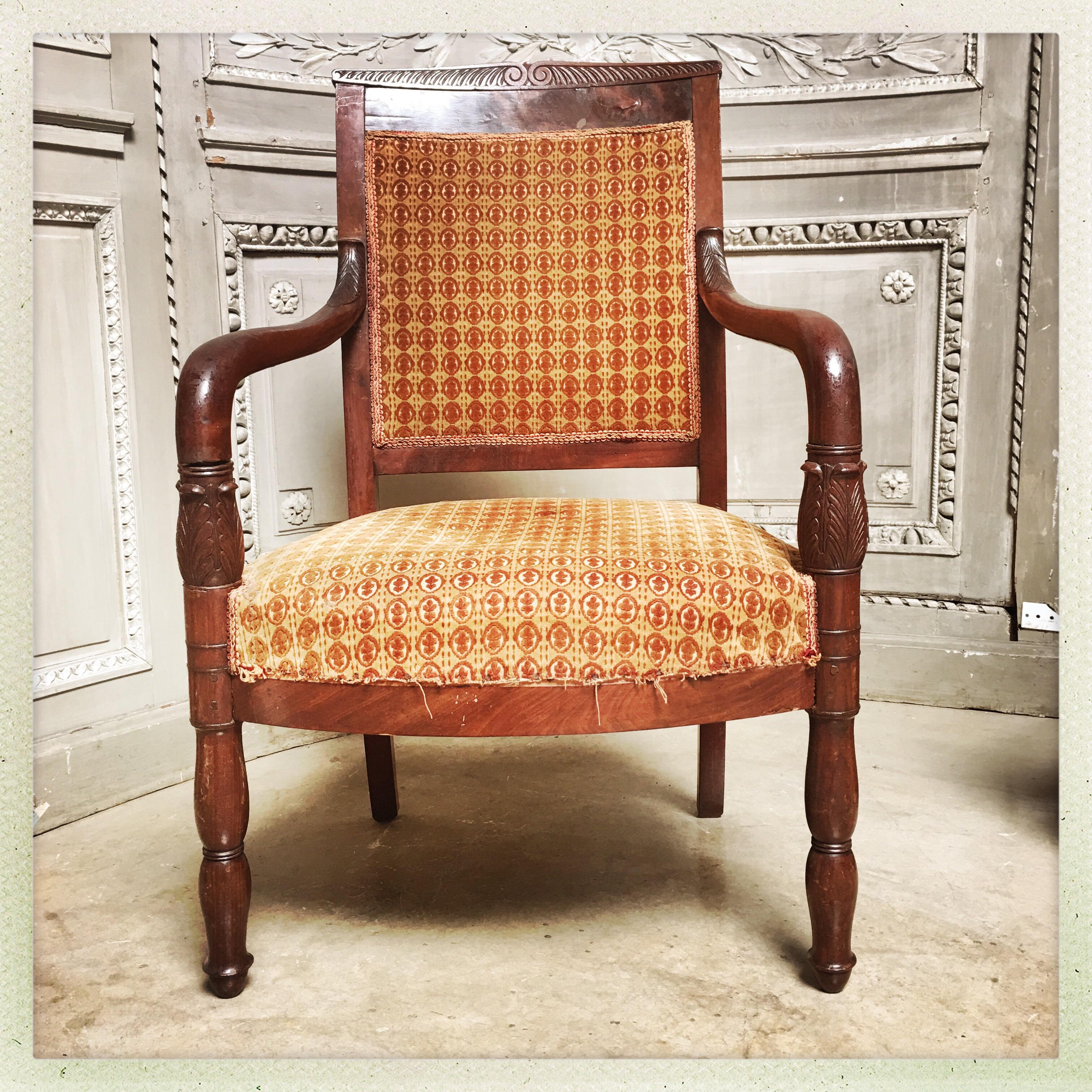 Pair of French Empire Mahogany Armchairs In Good Condition For Sale In Dallas, TX