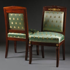 Pair of French Empire Period Gilt-Bronze Mounted Side Chairs