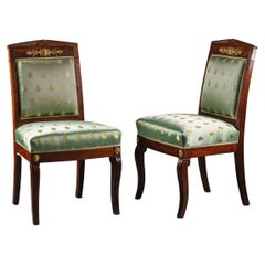 Pair of French Empire Period Gilt-Bronze Mounted Side Chairs