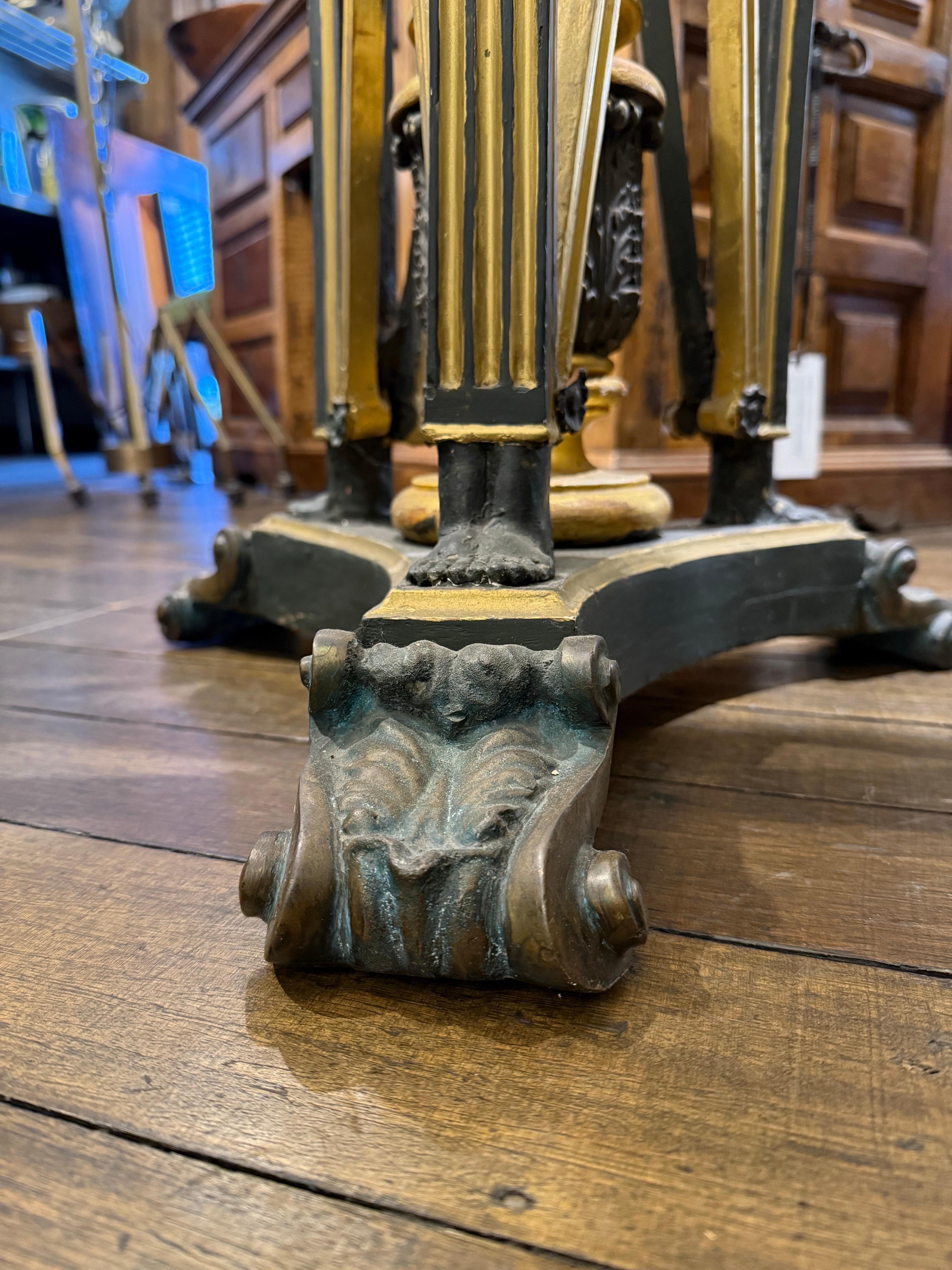 A Pair of French Empire Polychrome Gilt-Wood Torchères, 19th Century For Sale 9