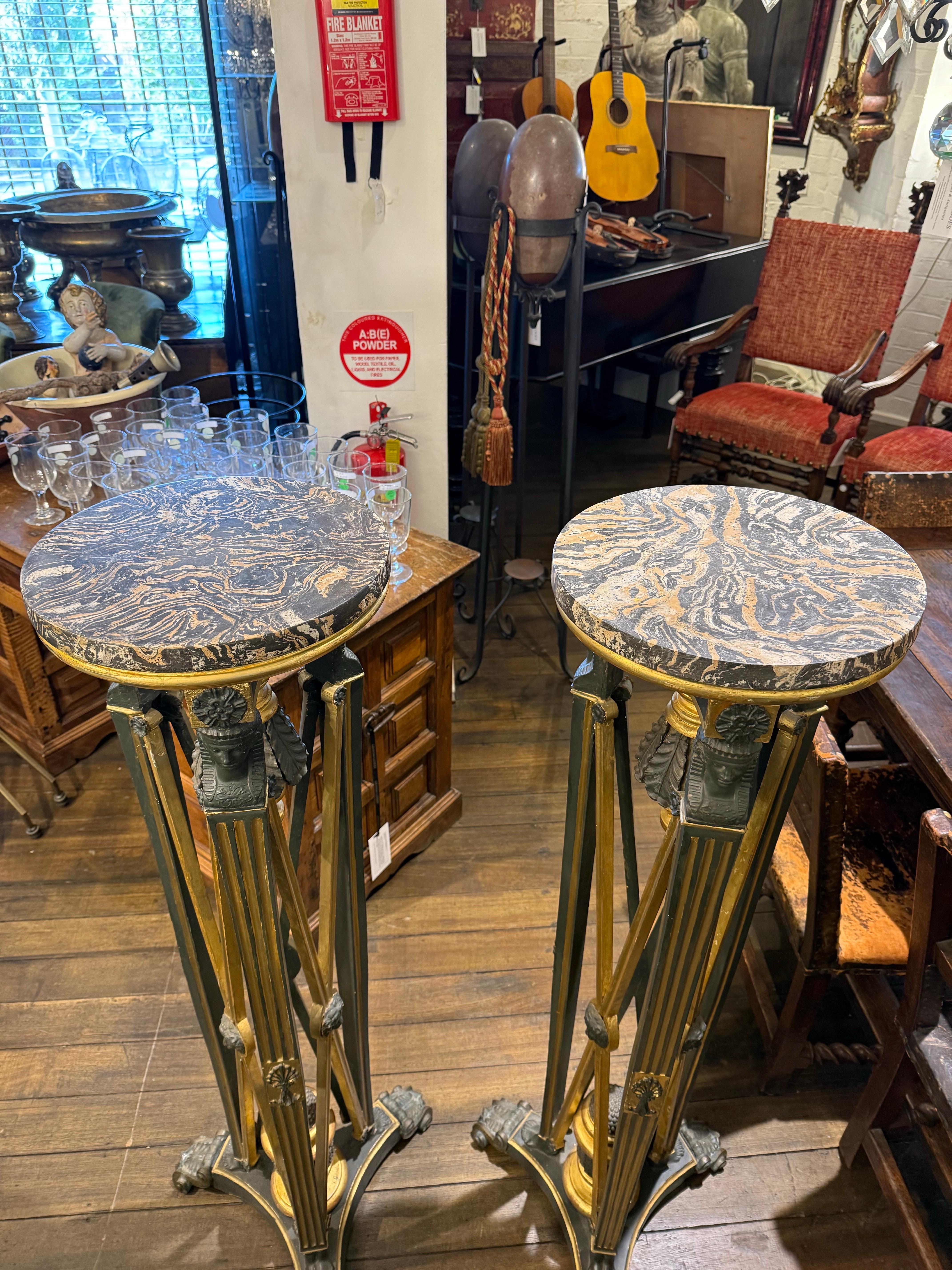A Pair of French Empire Polychrome Gilt-Wood Torchères, 19th Century For Sale 3