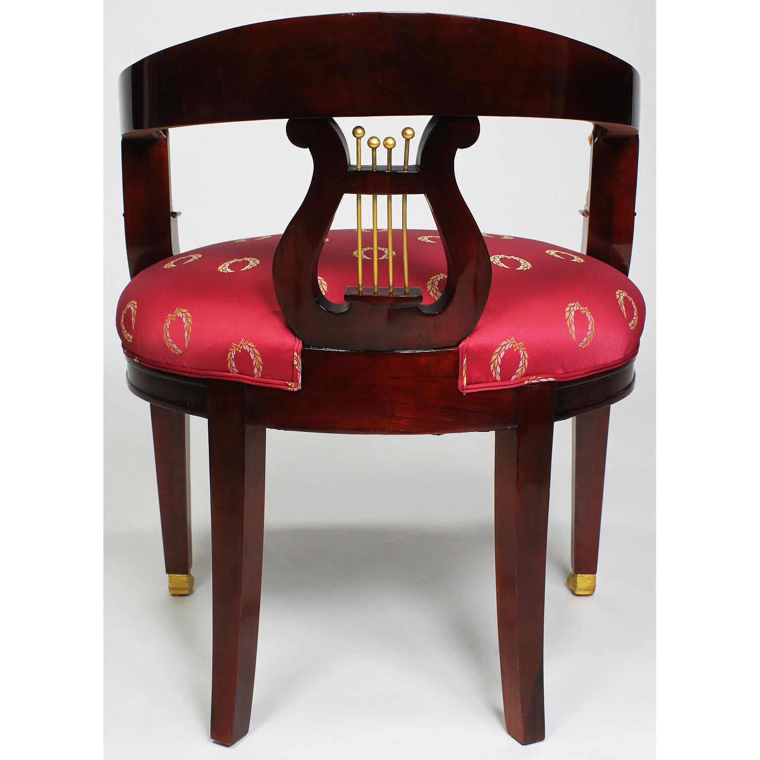 A Pair of French Empire Revival Style Mahogany & Gilt-Bronze Mounted Game Chairs For Sale 4