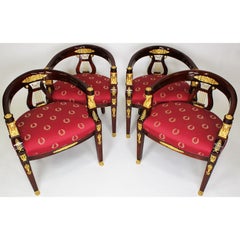 A Pair of French Empire Revival Style Mahogany & Gilt-Bronze Mounted Game Chairs